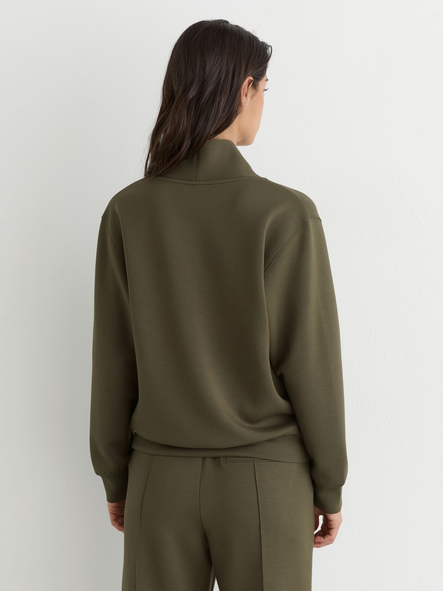 Premium Interlock Shawl-Neck Sweatshirt with Modal in Khaki Green - Image 4 of 6