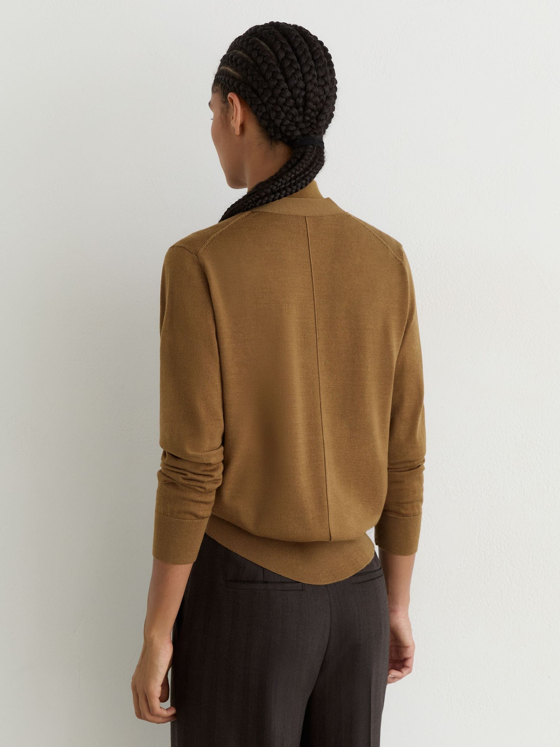 Merino Wool V-Neck Cardigan in Camel - Image 5 of 6