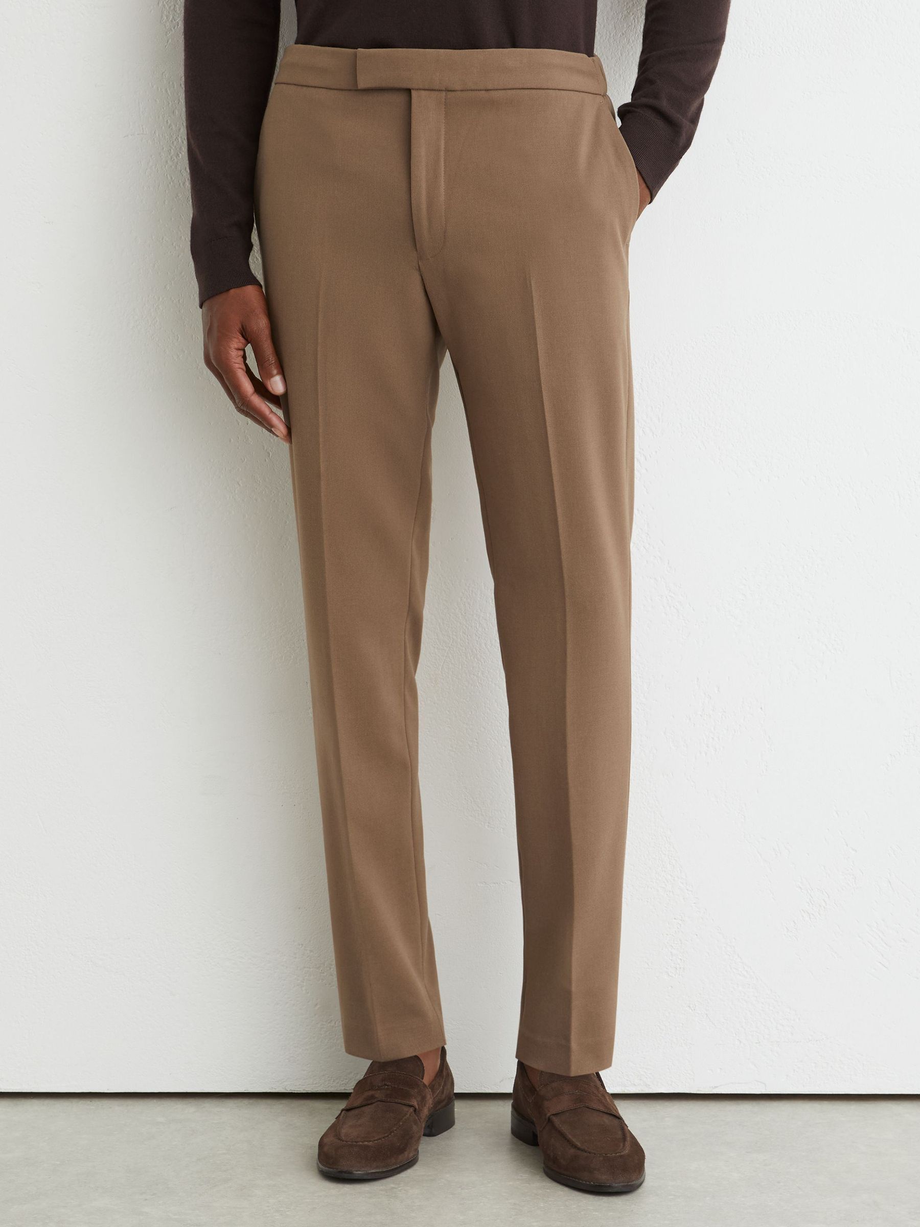Slim Fit Stretch Drawstring Trousers in Mink Brown - Image 3 of 7