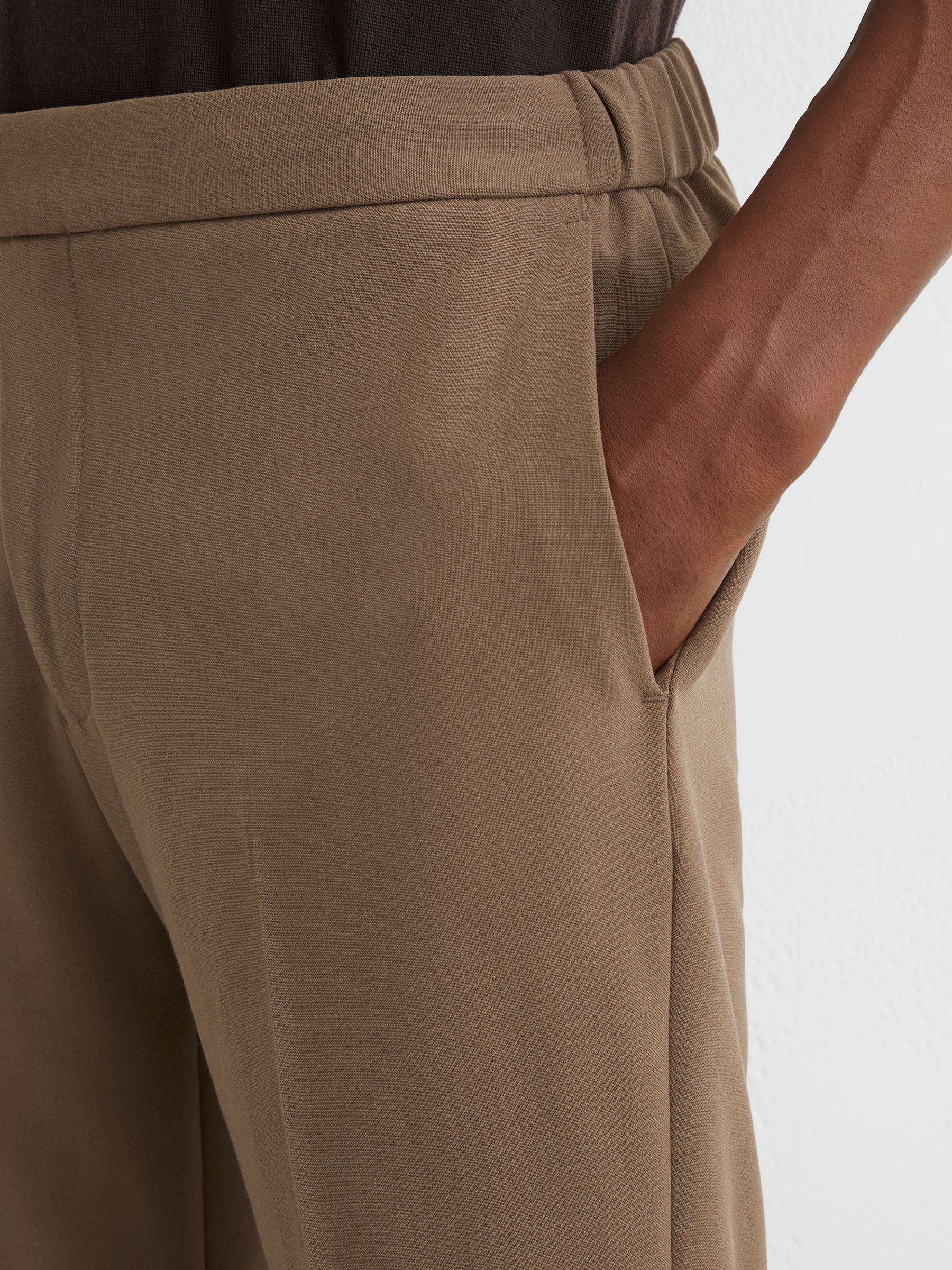 Slim Fit Stretch Drawstring Trousers in Mink Brown - Image 4 of 7