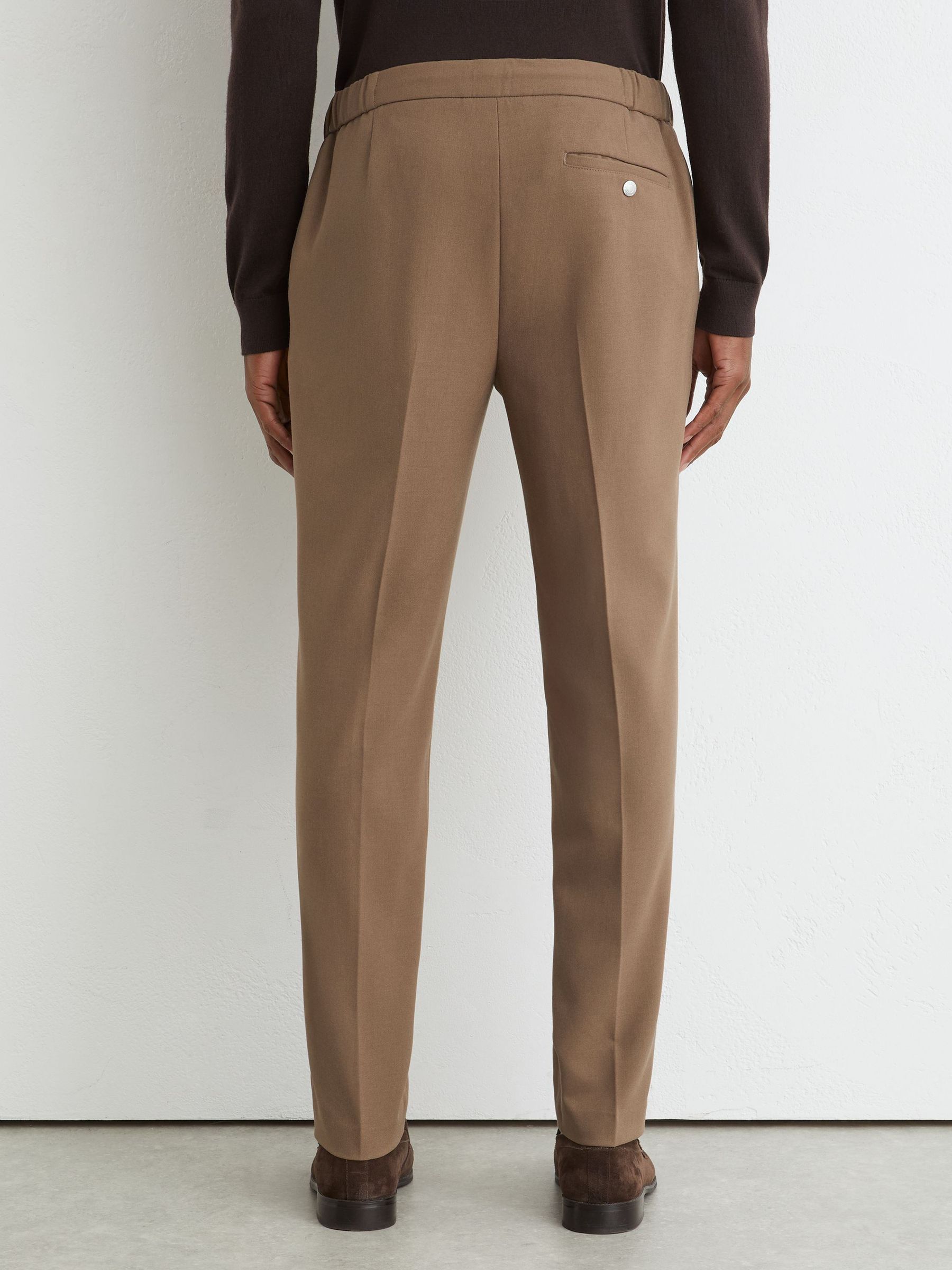 Slim Fit Stretch Drawstring Trousers in Mink Brown - Image 5 of 7
