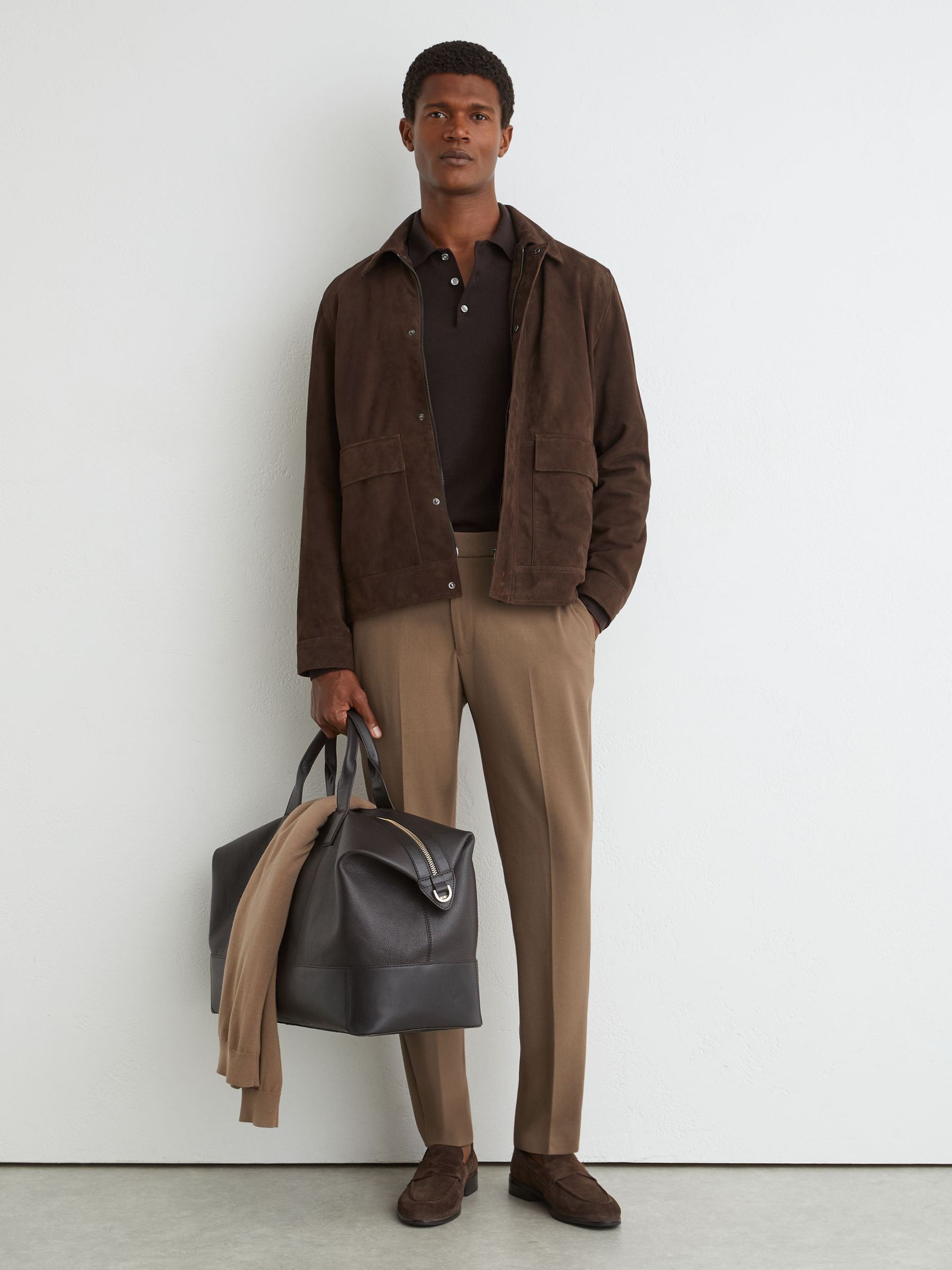 Slim Fit Stretch Drawstring Trousers in Mink Brown - Image 6 of 7