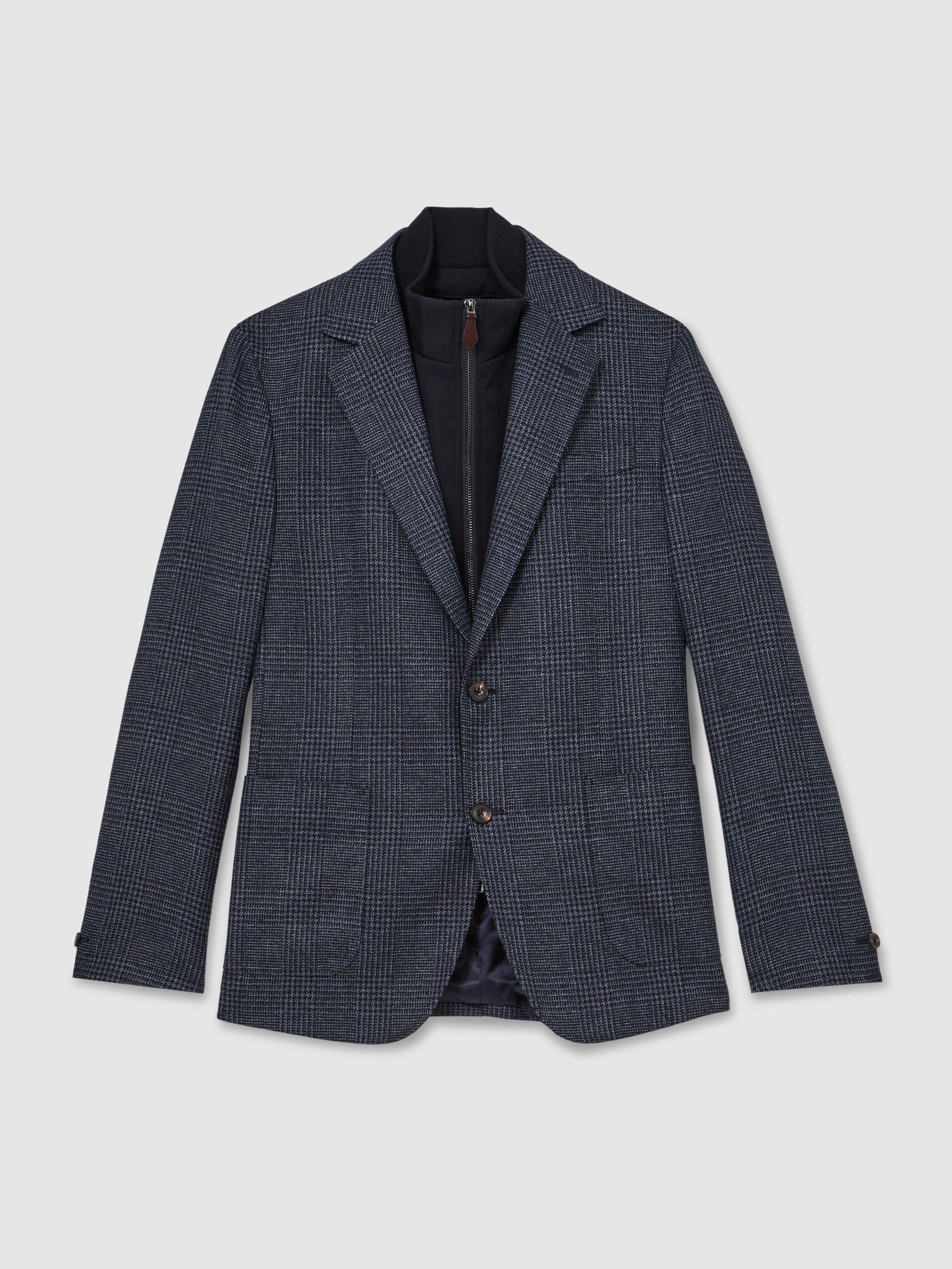 Check Single-Breasted Blazer with Gilet Insert Tailored-Fit in Navy - Obrázek 2 z 8 Check Single-Breasted Blazer with Gilet Insert Tailored-Fit in Navy - Obrázek 2 z 8