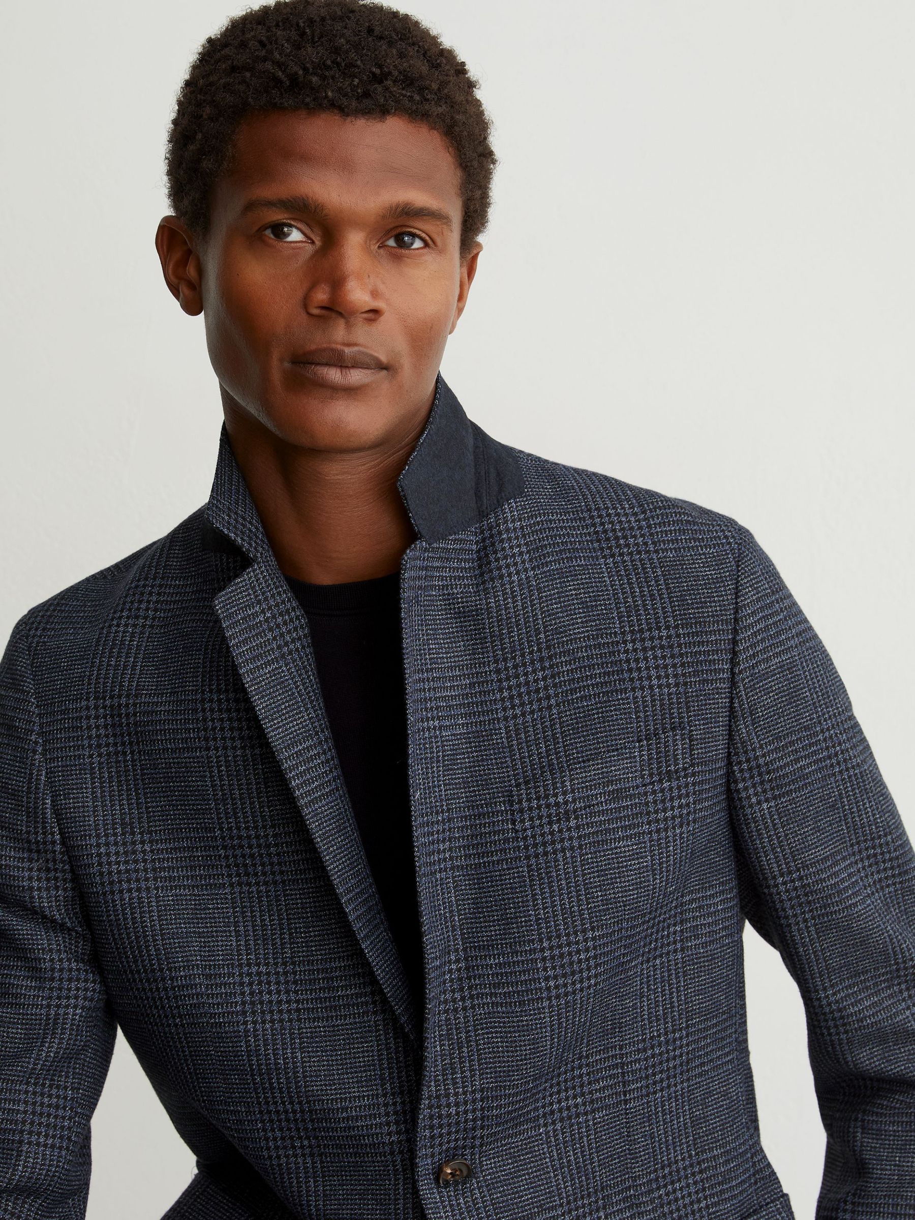 Check Single-Breasted Blazer with Gilet Insert Tailored-Fit in Navy - Obrázek 3 z 8