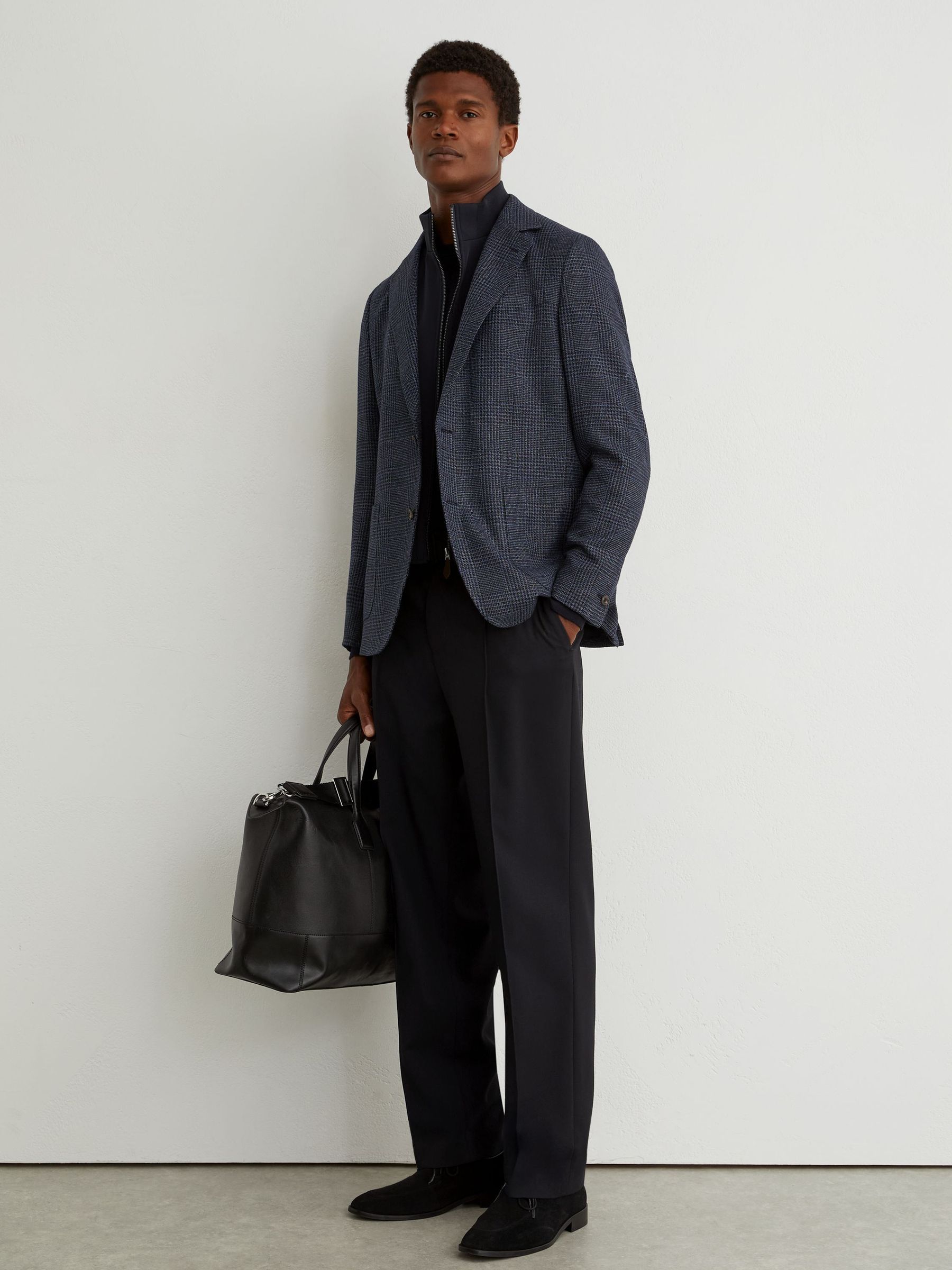 Check Single-Breasted Blazer with Gilet Insert Tailored-Fit in Navy - Obrázek 4 z 8