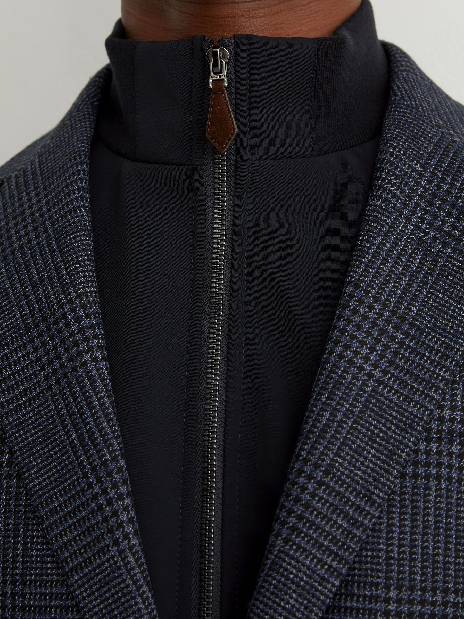 Check Single-Breasted Blazer with Gilet Insert Tailored-Fit in Navy - Obrázek 5 z 8