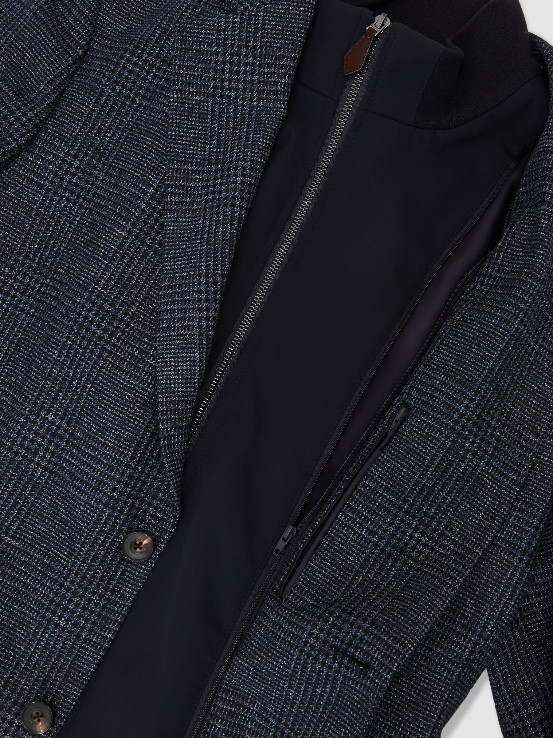 Check Single-Breasted Blazer with Gilet Insert Tailored-Fit in Navy - Obrázek 8 z 8
