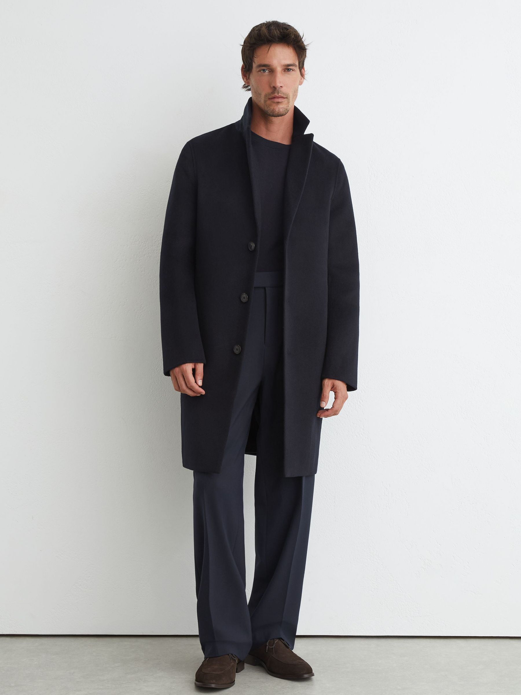 Wool-Blend Single-Breasted Epsom Coat in Navy - Image 1 of 7 Wool-Blend Single-Breasted Epsom Coat in Navy - Image 1 of 7
