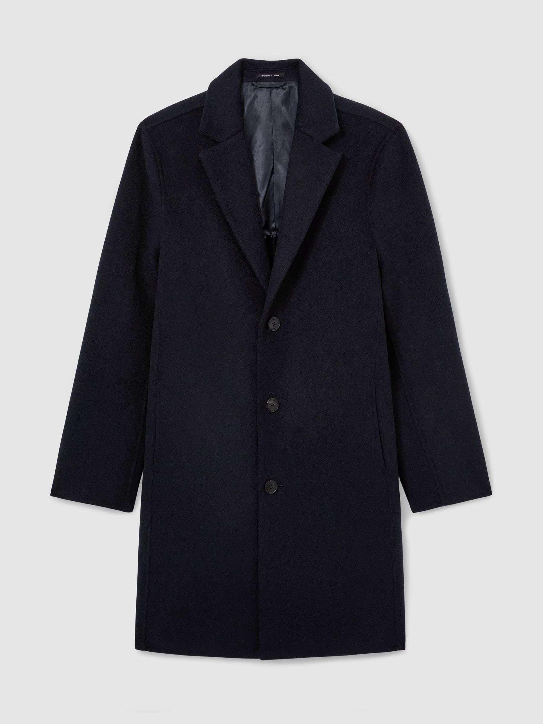 Wool-Blend Single-Breasted Epsom Coat in Navy - Image 2 of 7