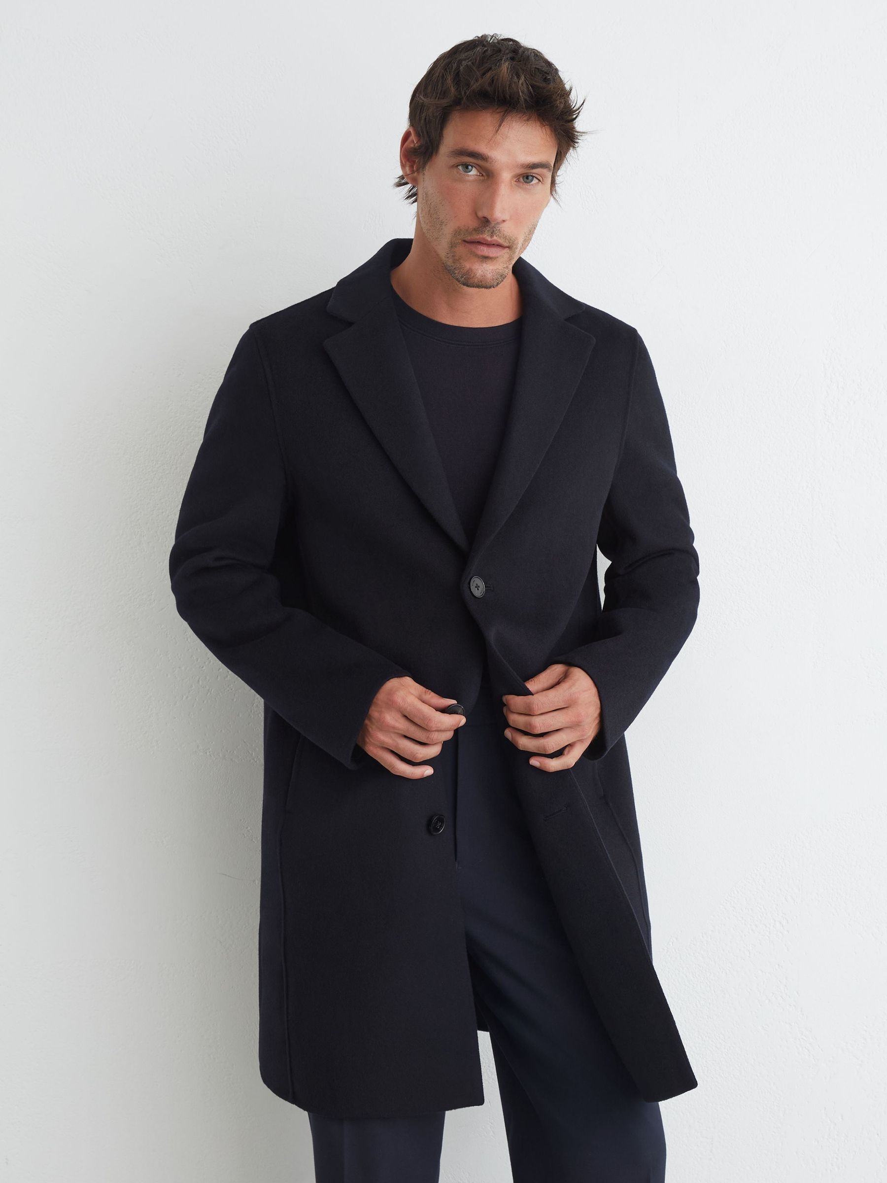 Wool-Blend Single-Breasted Epsom Coat in Navy - Image 3 of 7