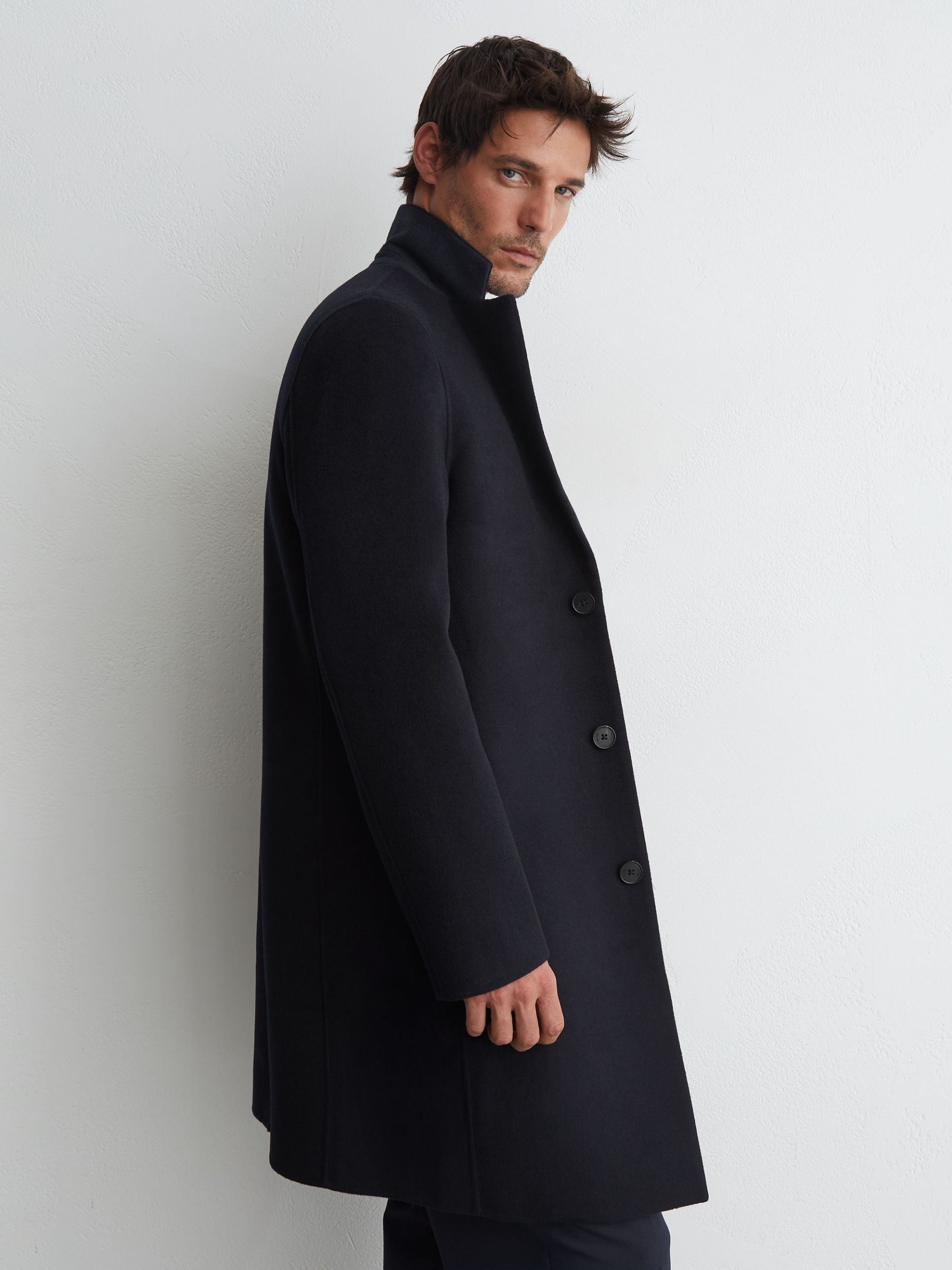 Wool-Blend Single-Breasted Epsom Coat in Navy - Image 6 of 7