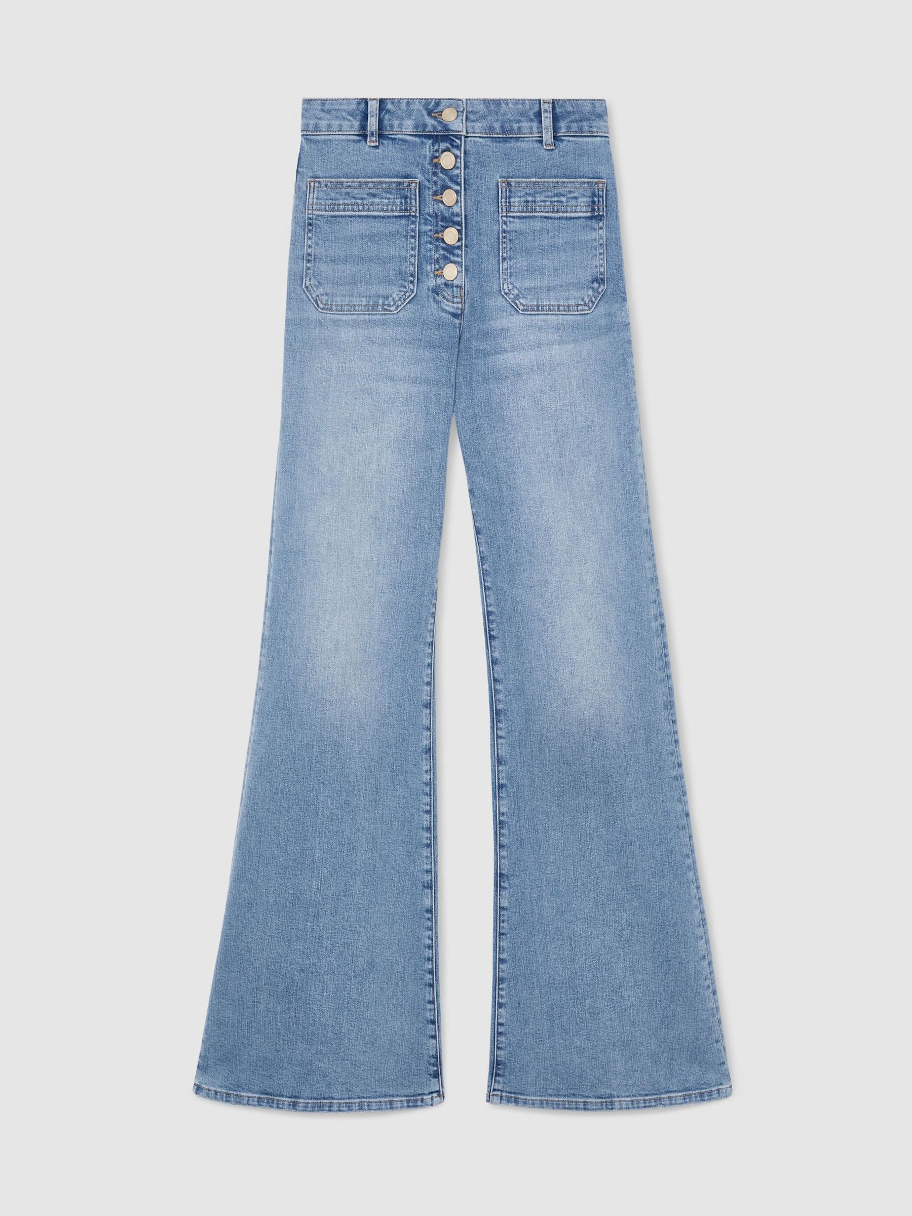 Twin-Pocket Button Flared Jeans in Light Blue - Image 2 of 8