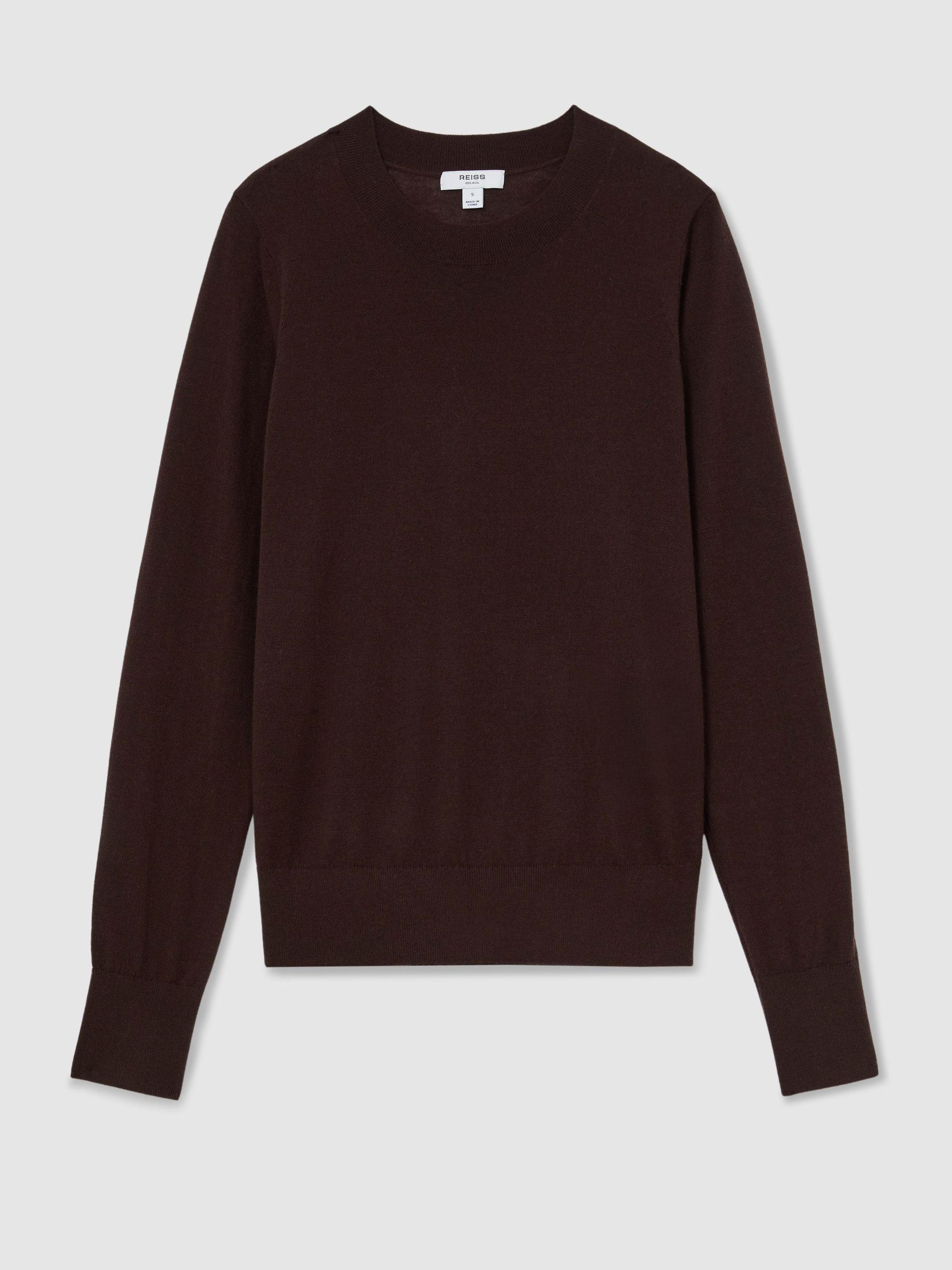 Merino Wool Crew-Neck Jumper in Grape Burgundy - Obrázek 2 z 6