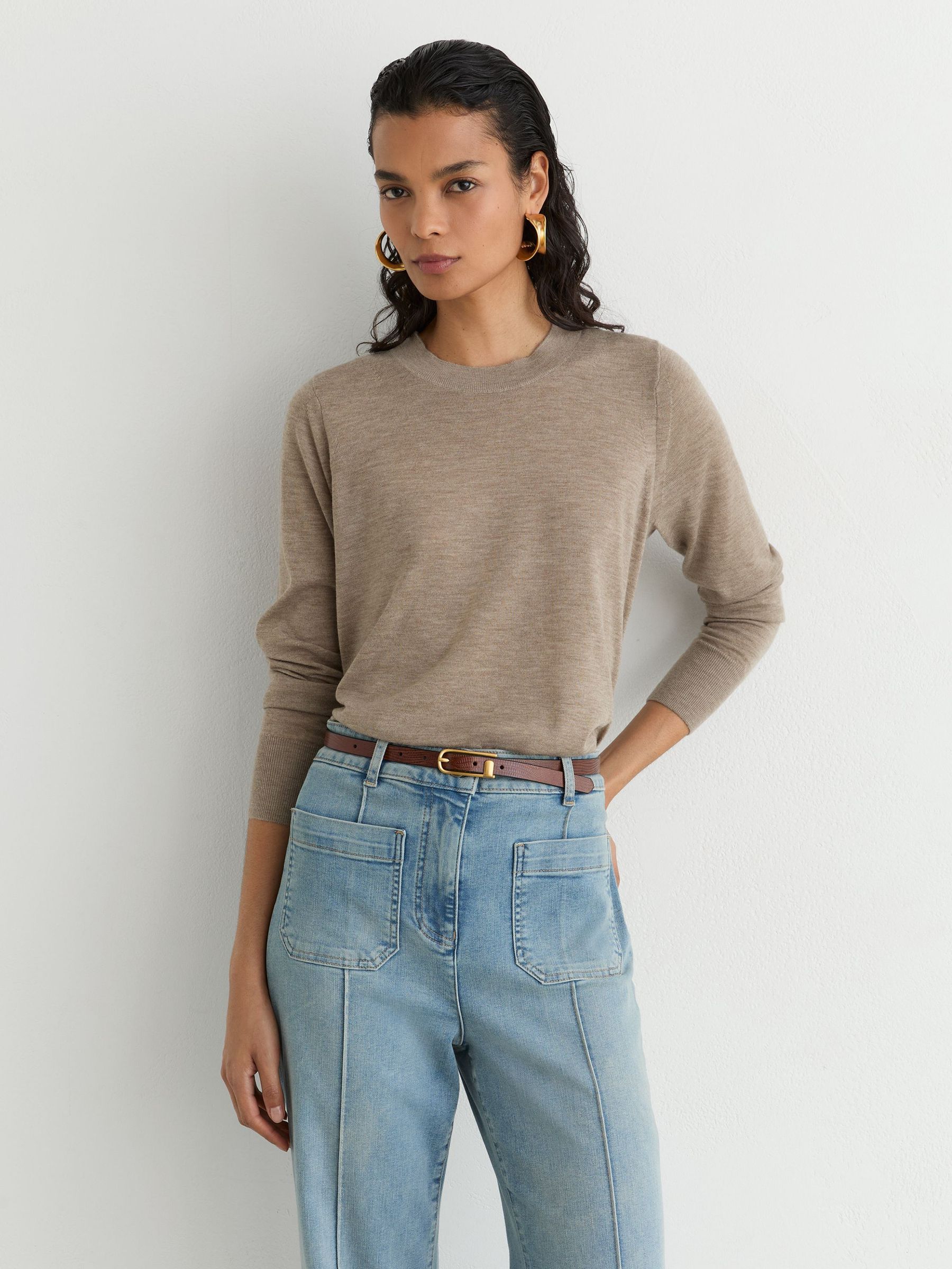 Merino Wool Crew-Neck Jumper in Neutral - Image 1 of 6 Merino Wool Crew-Neck Jumper in Neutral - Image 1 of 6