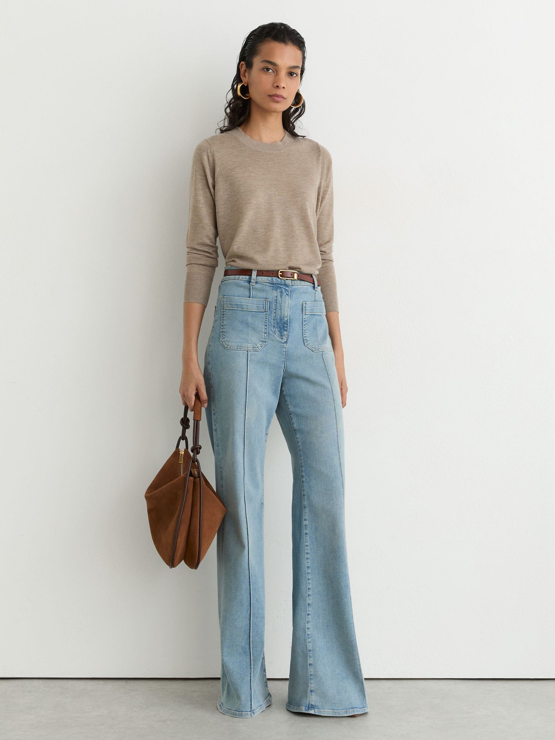 Merino Wool Crew-Neck Jumper in Neutral - Image 4 of 6