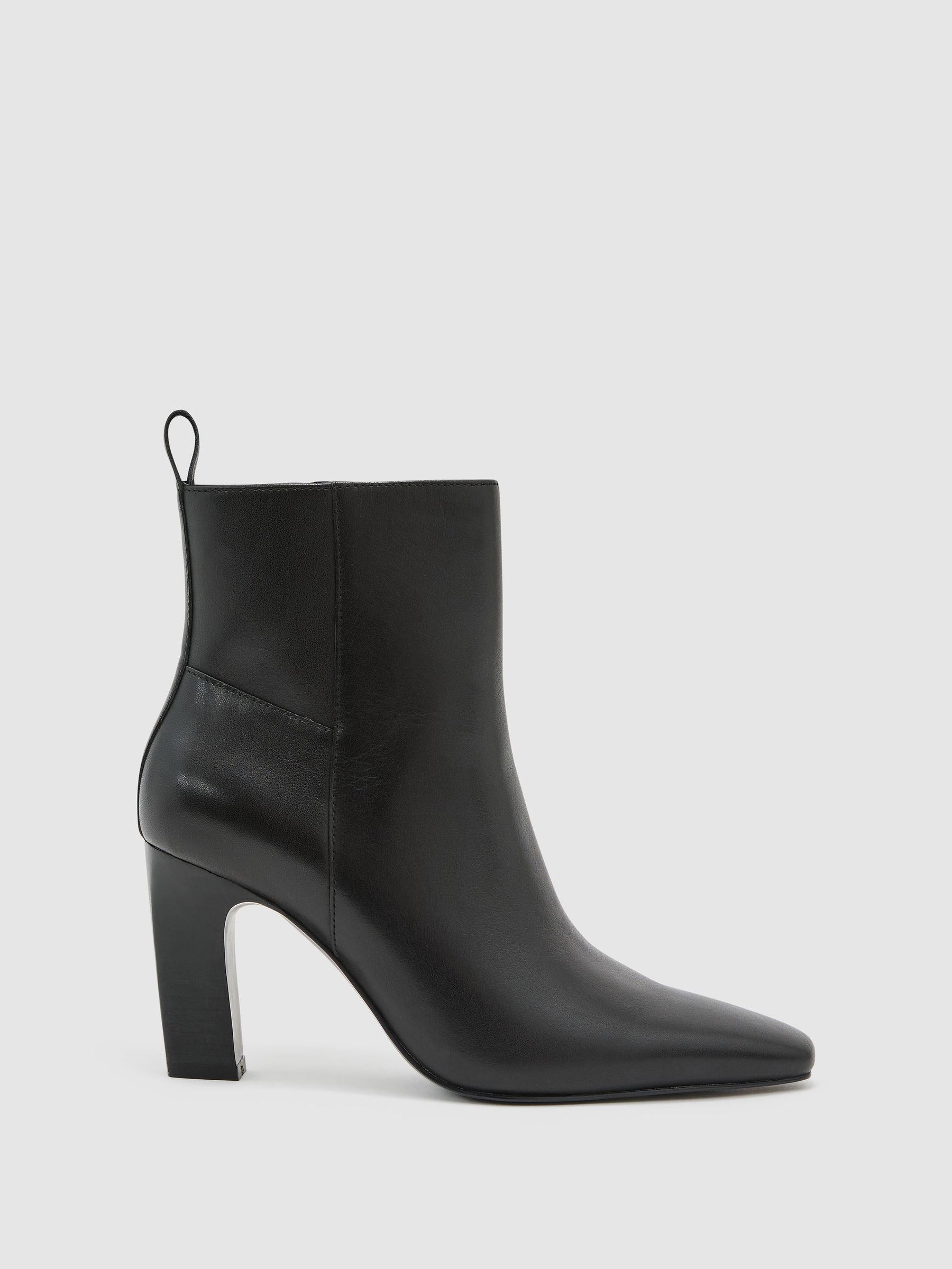 Leather Chisel-Toe Block-Heel Ankle Boots in Black - Image 2 of 5