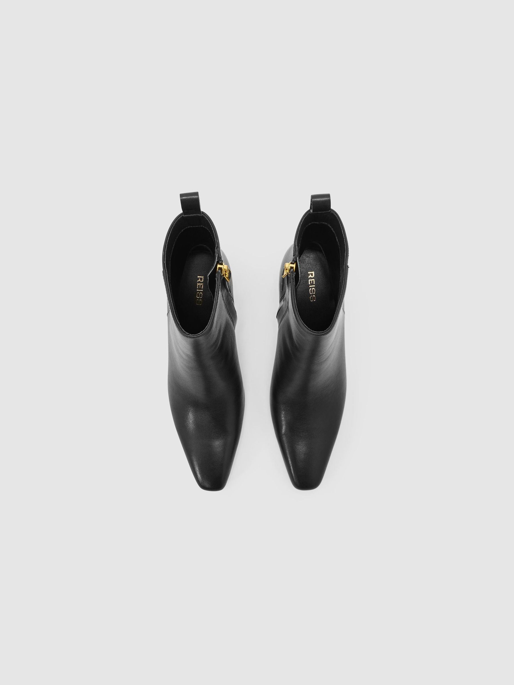 Leather Chisel-Toe Block-Heel Ankle Boots in Black - Image 3 of 5