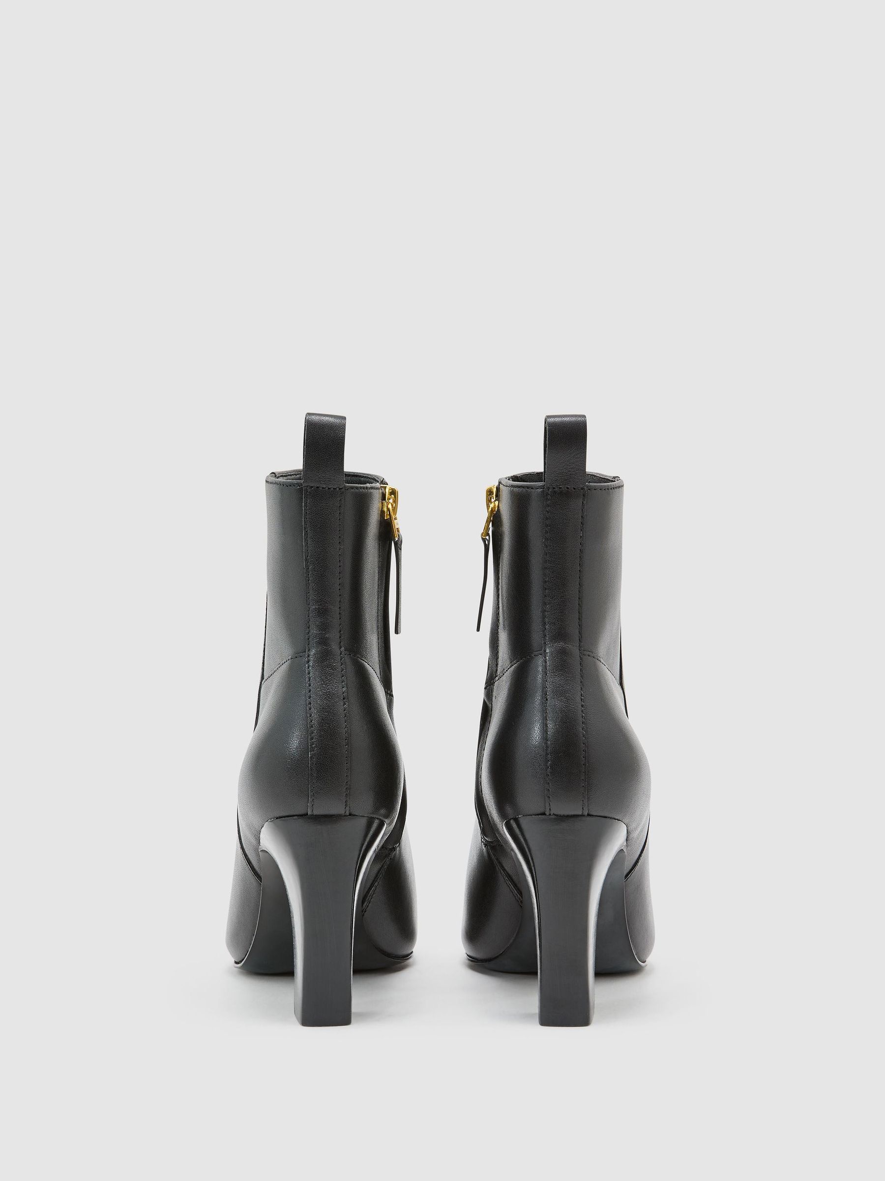Leather Chisel-Toe Block-Heel Ankle Boots in Black - Image 4 of 5