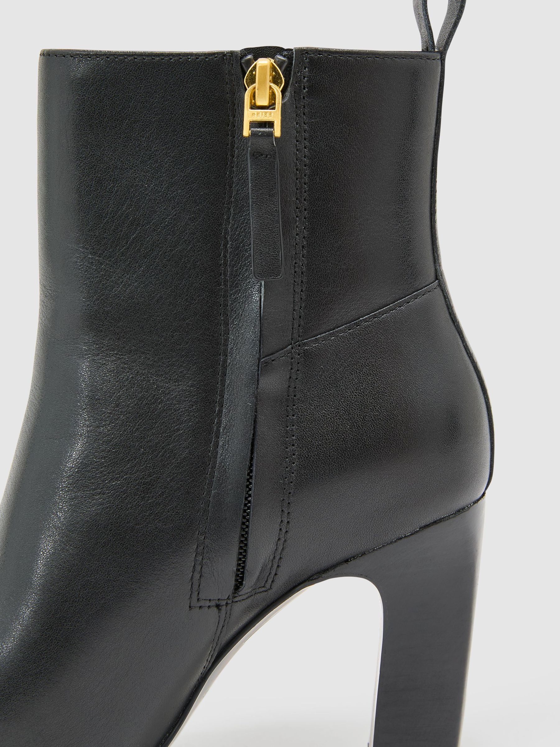 Leather Chisel-Toe Block-Heel Ankle Boots in Black - Image 5 of 5
