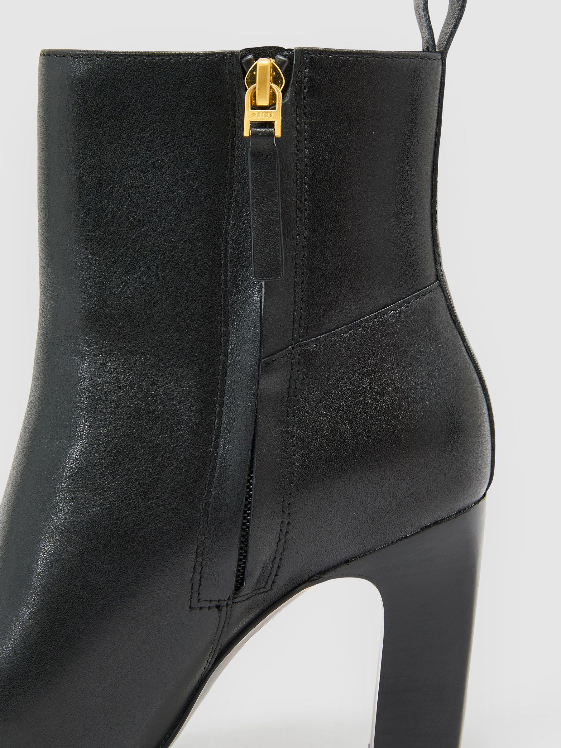 Leather Chisel-Toe Block-Heel Ankle Boots in Black - Image 6 of 6