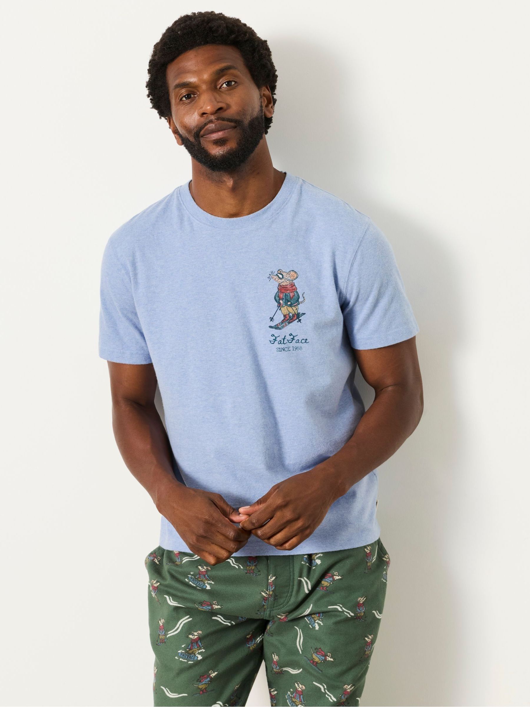 Shelter Pale Blue Christmas Mouse Graphic T-Shirt - Image 1 of 6 Shelter Pale Blue Christmas Mouse Graphic T-Shirt - Image 1 of 6