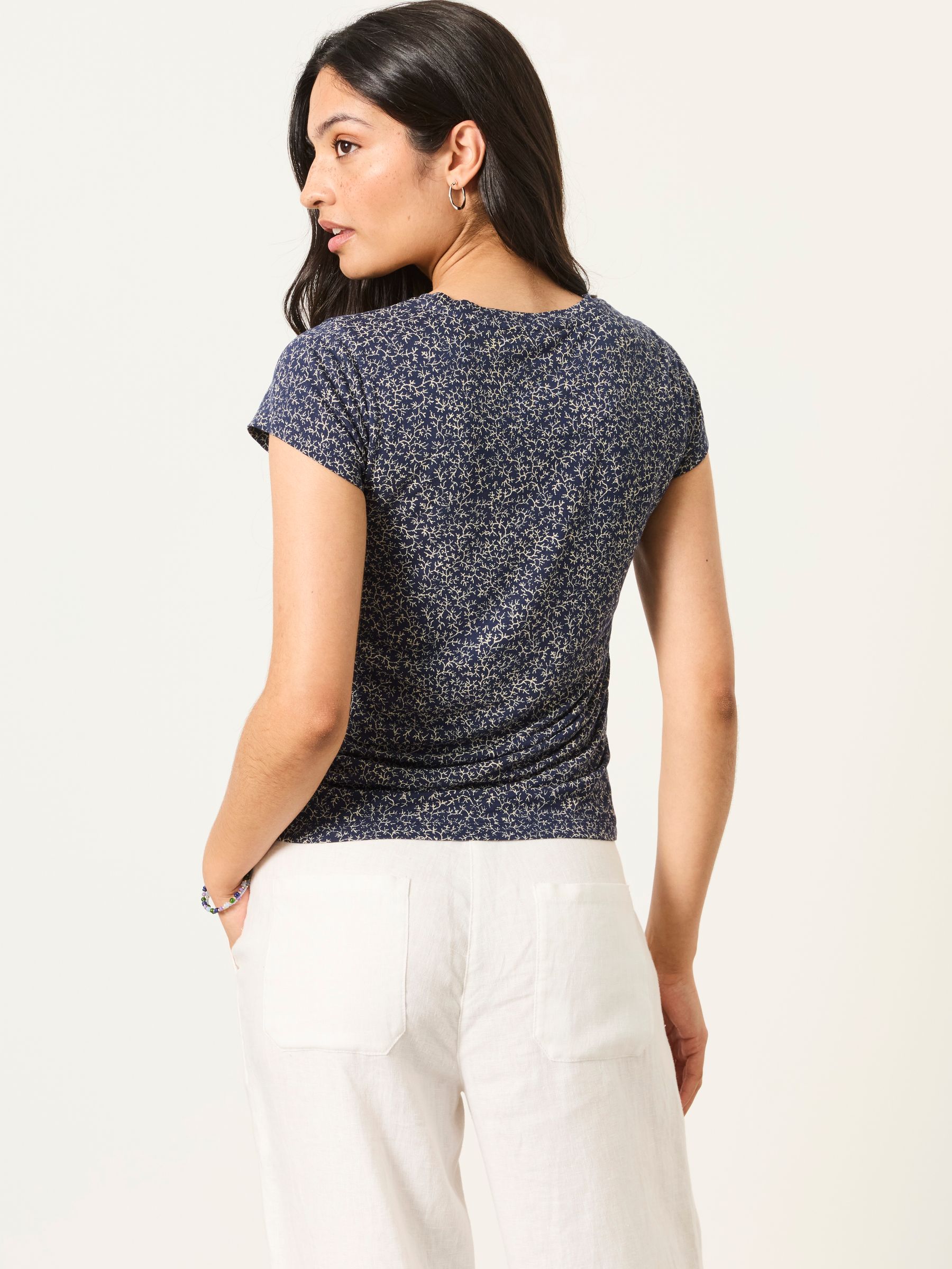Ruby Navy Coral Print Short Sleeve Ruched Top - Image 2 of 6