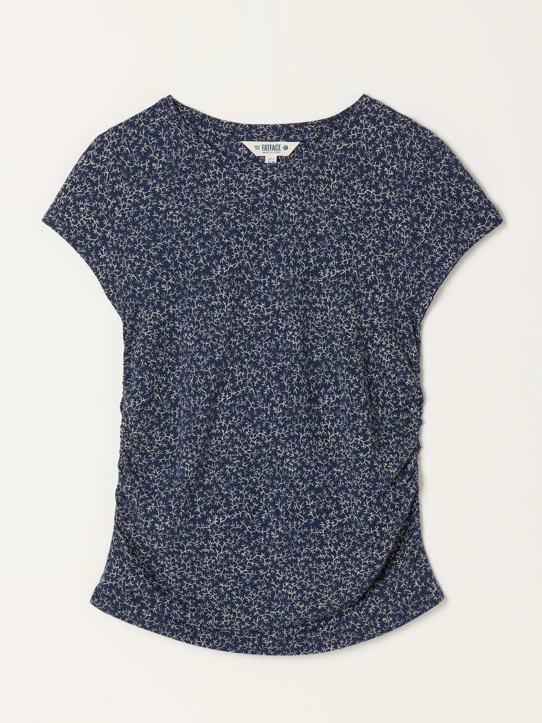 Ruby Navy Coral Print Short Sleeve Ruched Top - Image 6 of 6