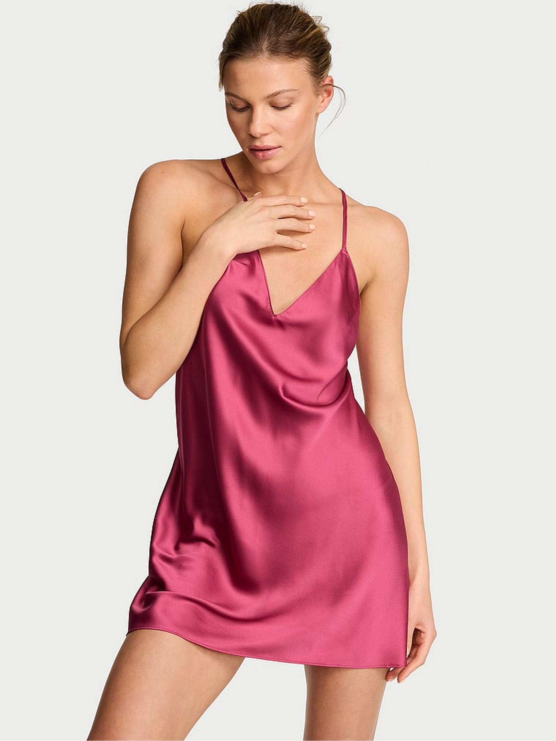 Peony Pink Satin Open Back Slip - Image 1 of 2