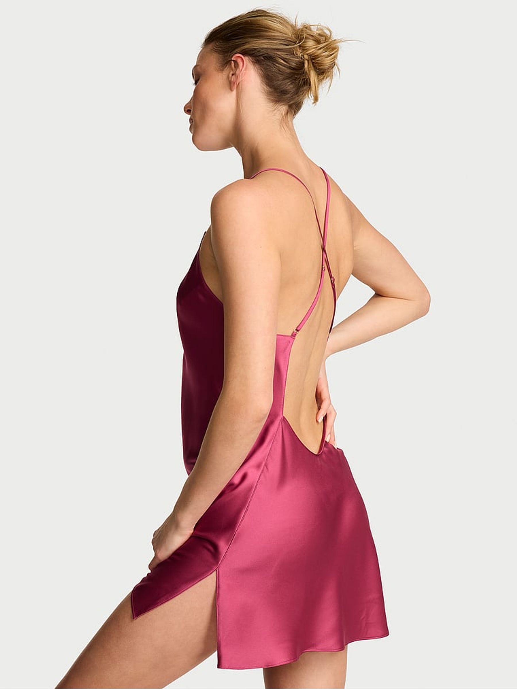 Peony Pink Satin Open Back Slip - Image 2 of 2