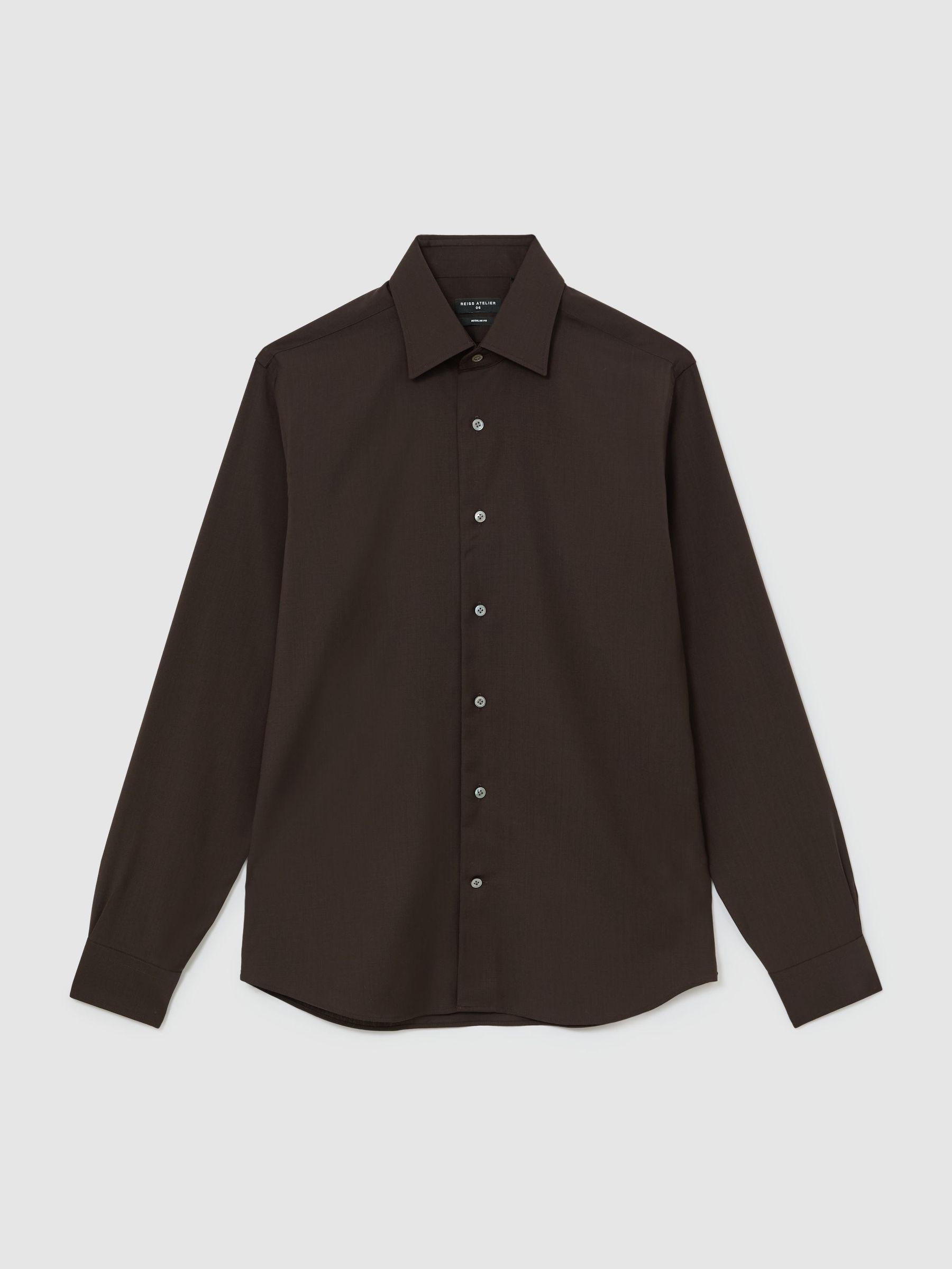 Atelier Wool Long-Sleeve Slim-Fit Brown Shirt in Brown - Εικόνα 2 από 8