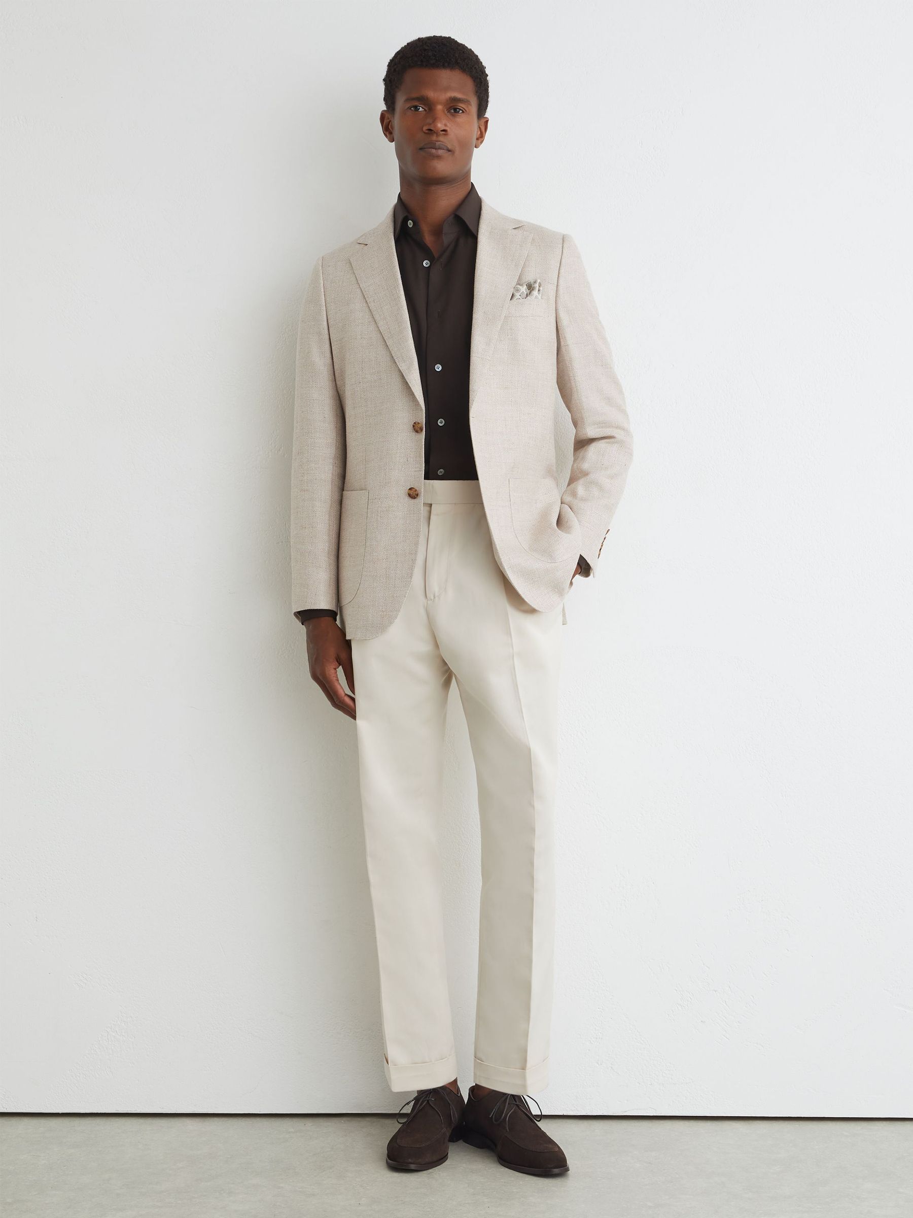 Atelier Wool Long-Sleeve Slim-Fit Brown Shirt in Brown - Εικόνα 3 από 8