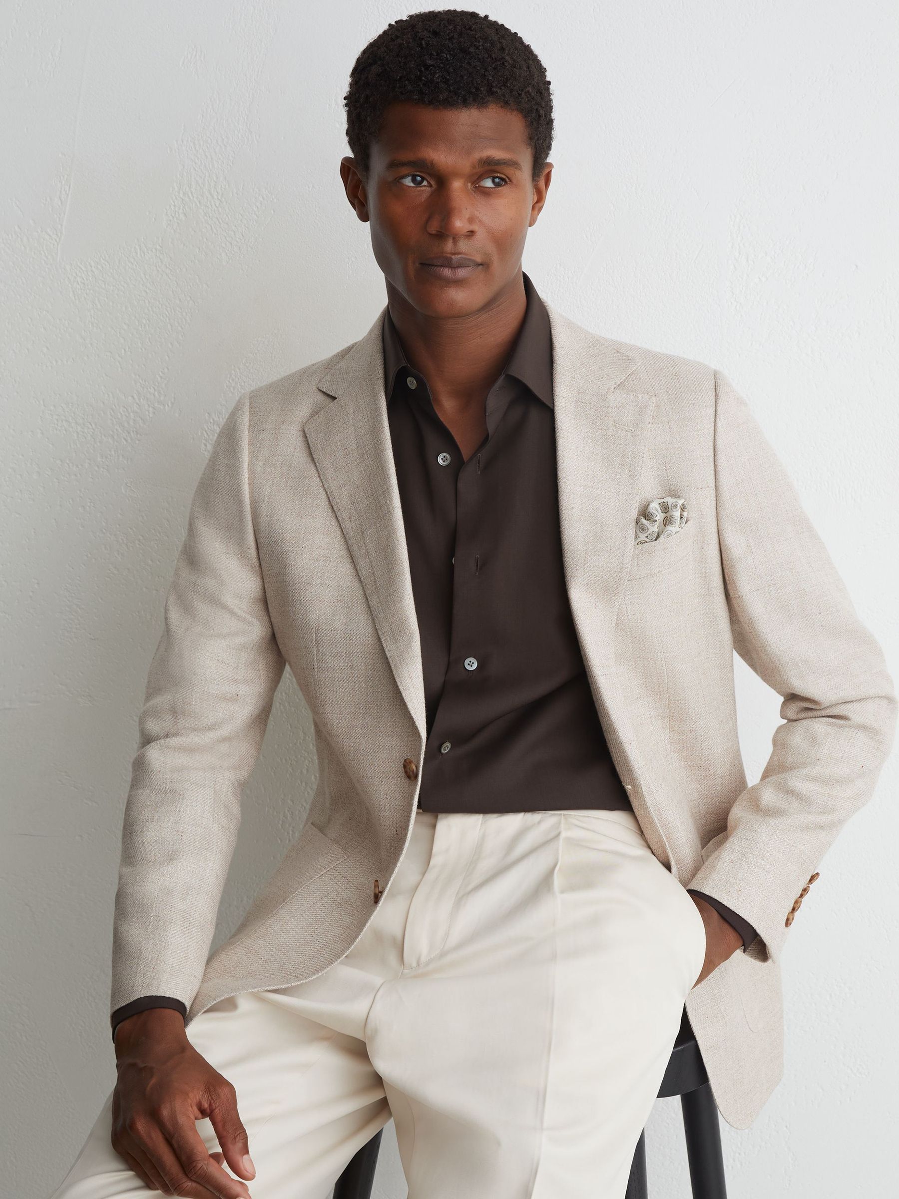 Atelier Wool Long-Sleeve Slim-Fit Brown Shirt in Brown - Εικόνα 5 από 8