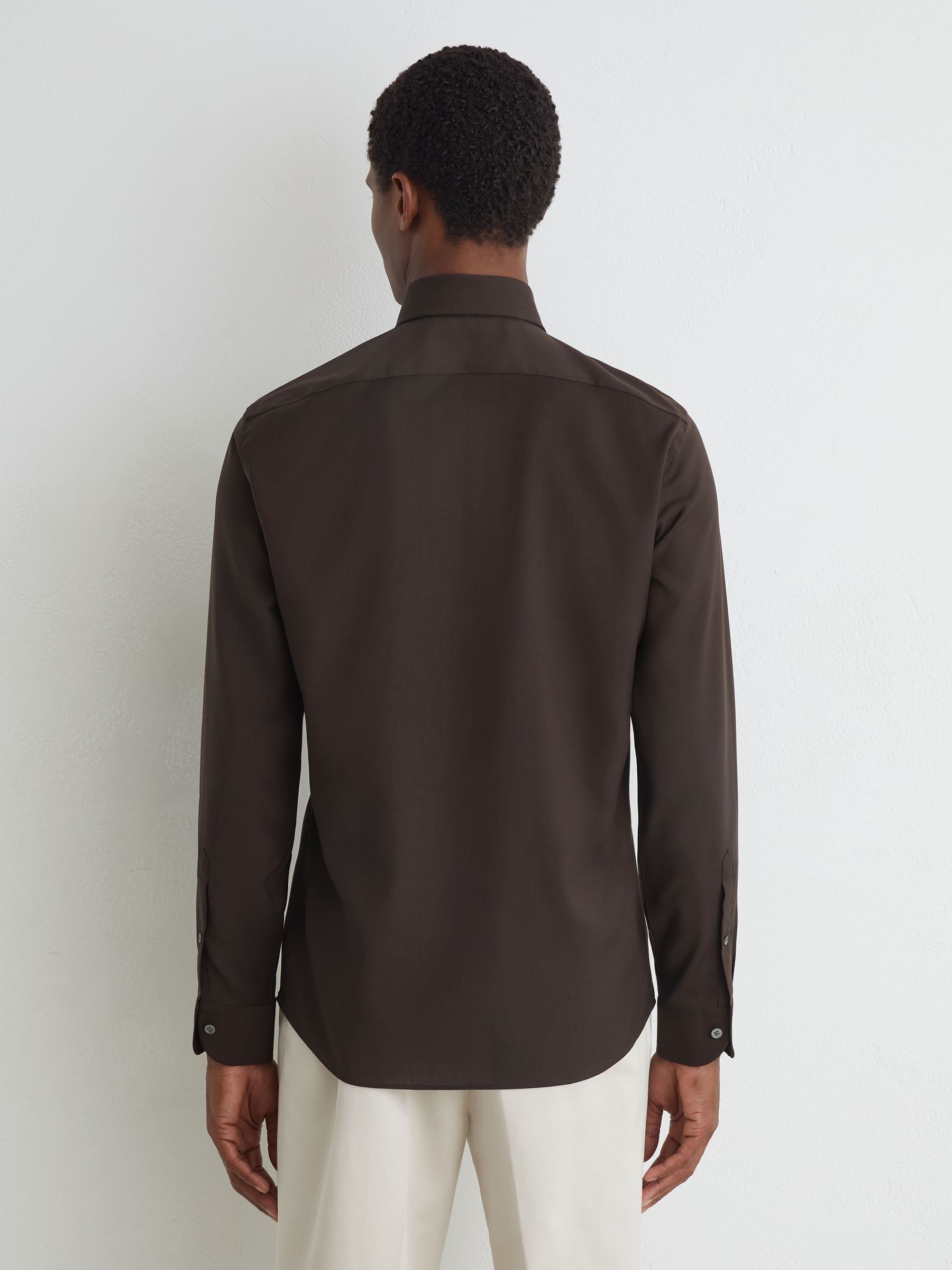 Atelier Wool Long-Sleeve Slim-Fit Brown Shirt in Brown - Εικόνα 6 από 8