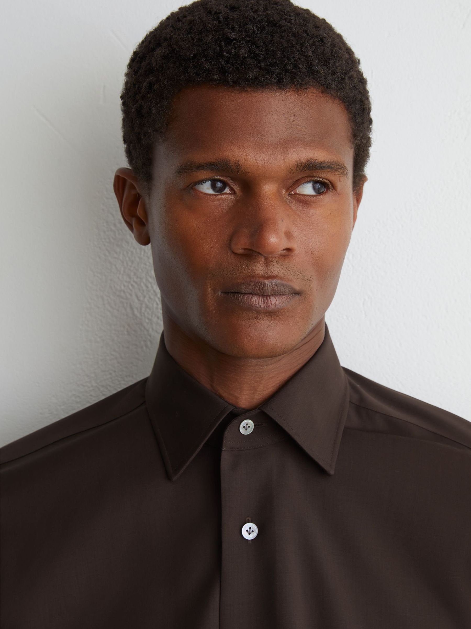 Atelier Wool Long-Sleeve Slim-Fit Brown Shirt in Brown - Εικόνα 7 από 8