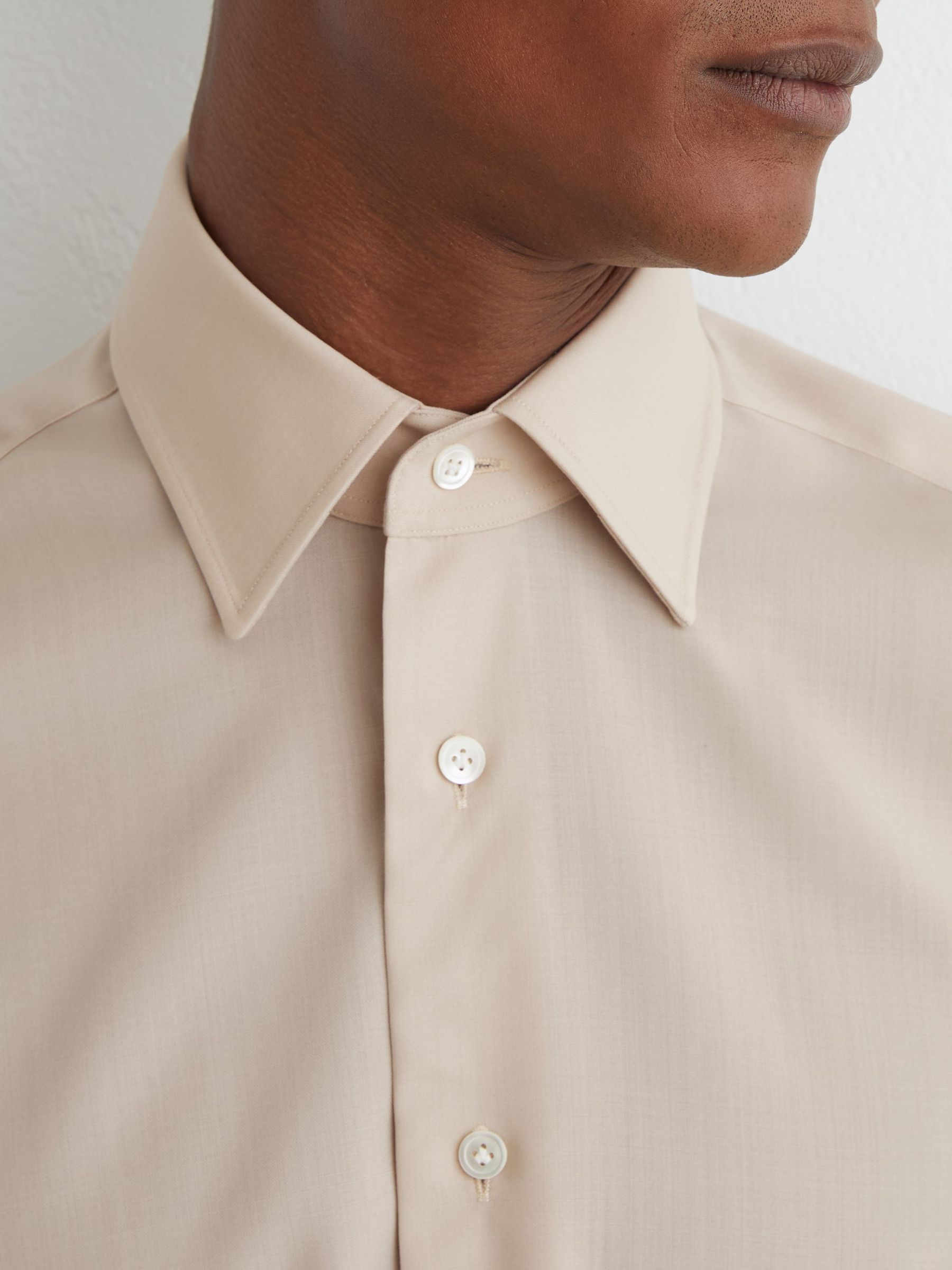 Atelier Stone Wool Long-Sleeve Slim-Fit Shirt in Stone - Image 1 of 7 Atelier Stone Wool Long-Sleeve Slim-Fit Shirt in Stone - Image 1 of 7
