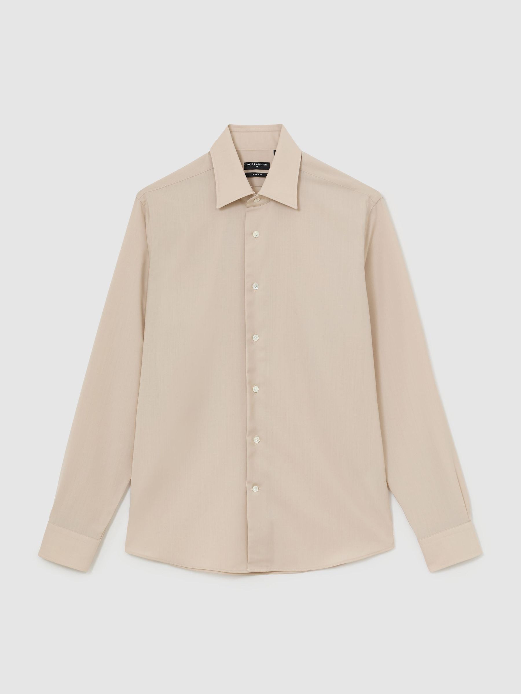 Atelier Stone Wool Long-Sleeve Slim-Fit Shirt in Stone - Image 2 of 7