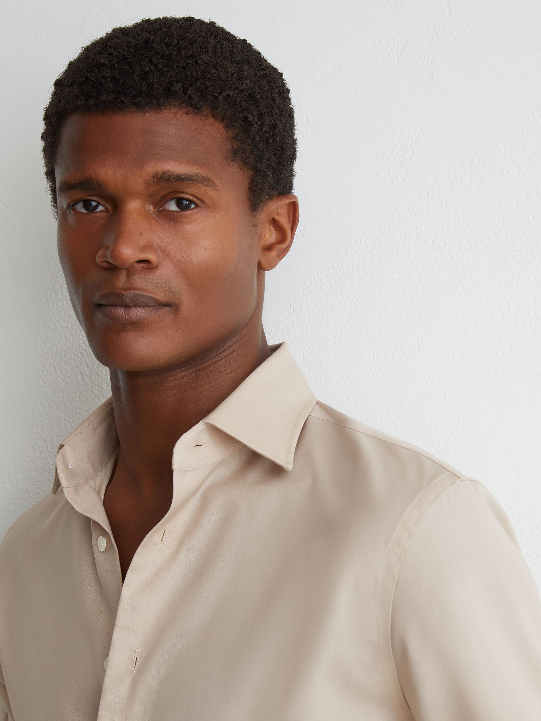 Atelier Stone Wool Long-Sleeve Slim-Fit Shirt in Stone - Image 3 of 7