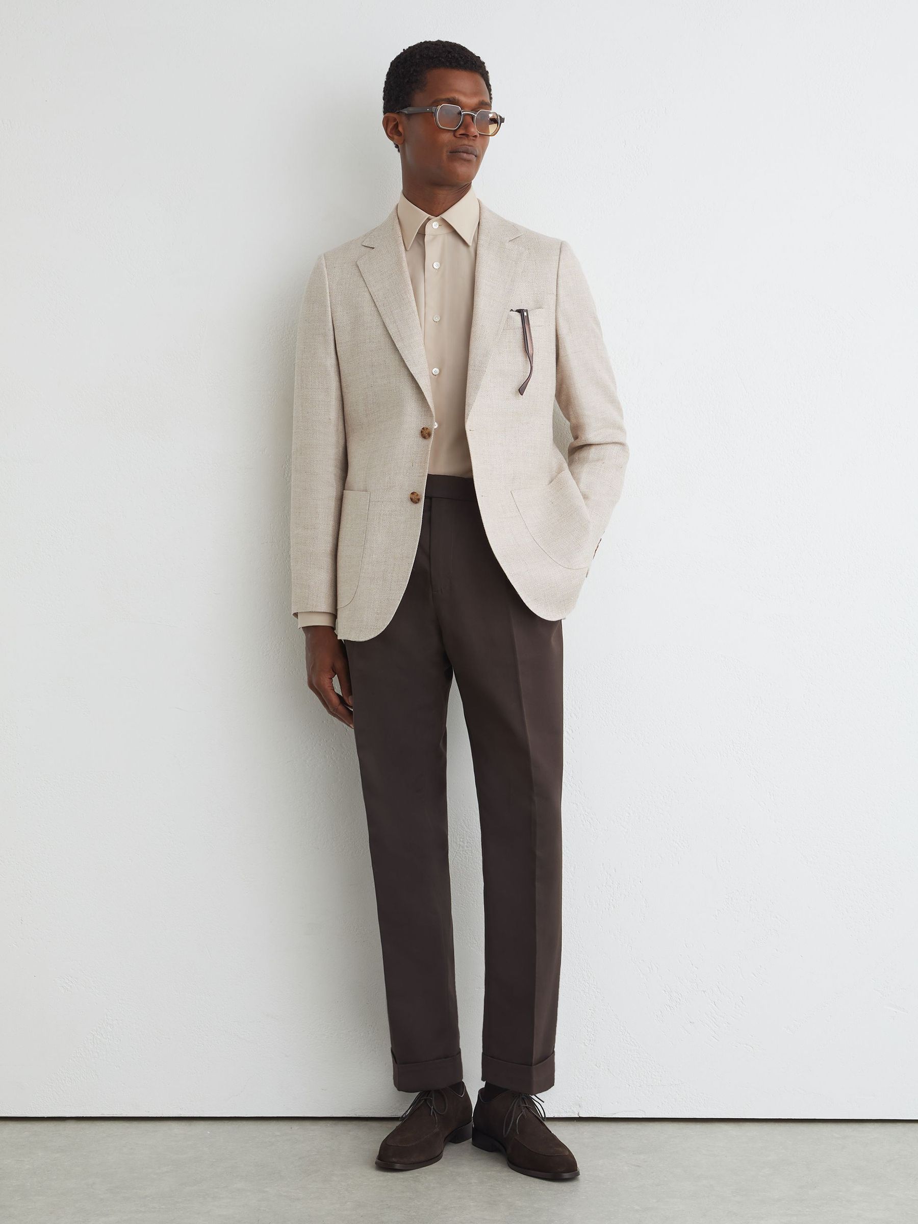 Atelier Stone Wool Long-Sleeve Slim-Fit Shirt in Stone - Image 4 of 7