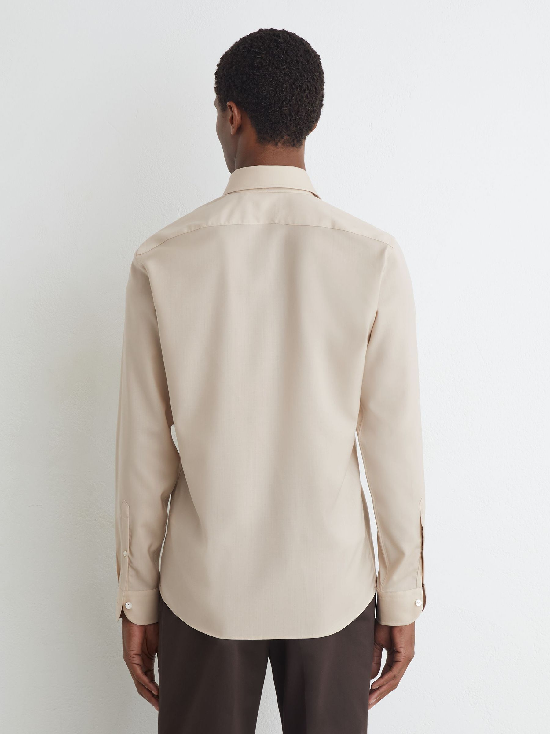 Atelier Stone Wool Long-Sleeve Slim-Fit Shirt in Stone - Image 6 of 7