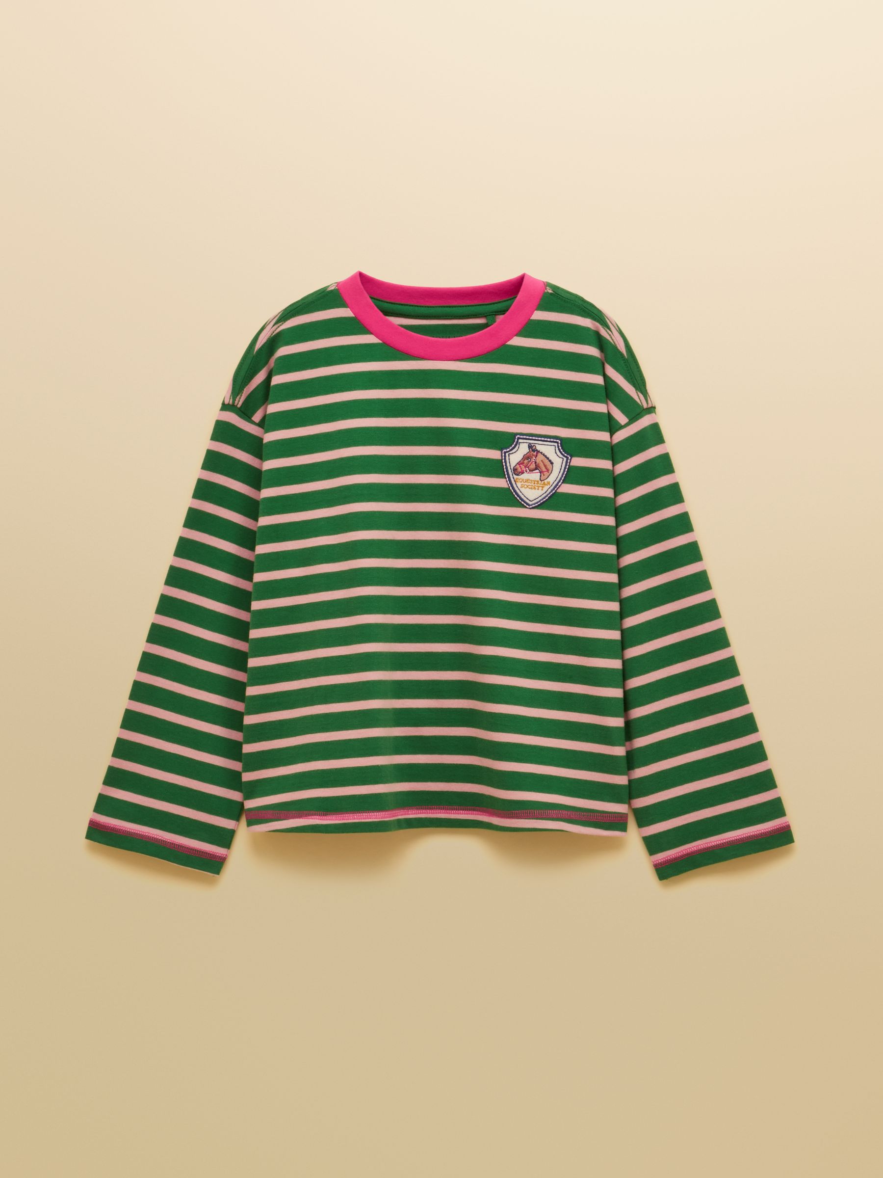 Girls' Mila Pink & Green Long Sleeve Stripe Boxy Top - Image 1 of 4 Girls' Mila Pink & Green Long Sleeve Stripe Boxy Top - Image 1 of 4