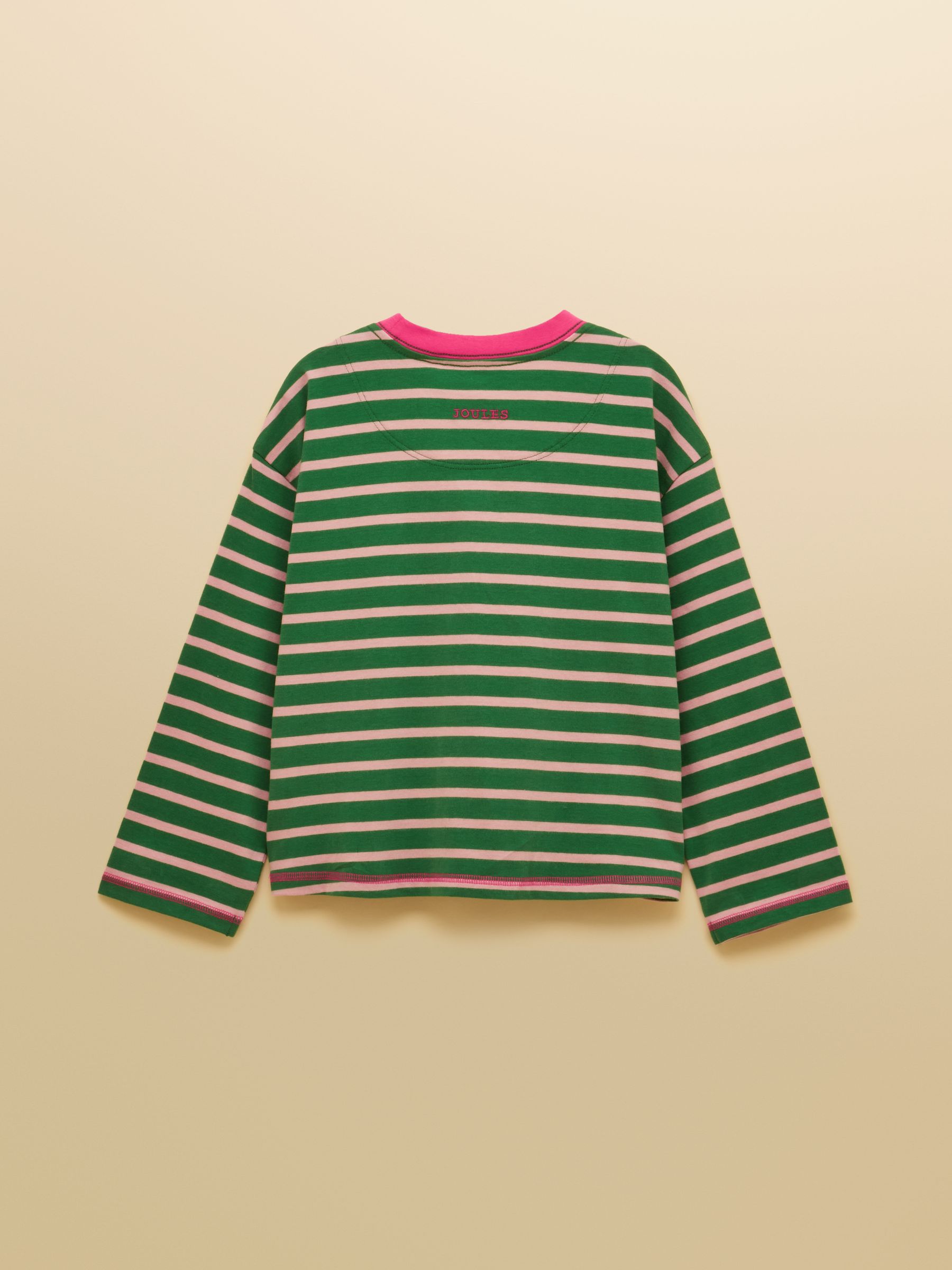 Girls' Mila Pink & Green Long Sleeve Stripe Boxy Top - Image 2 of 4