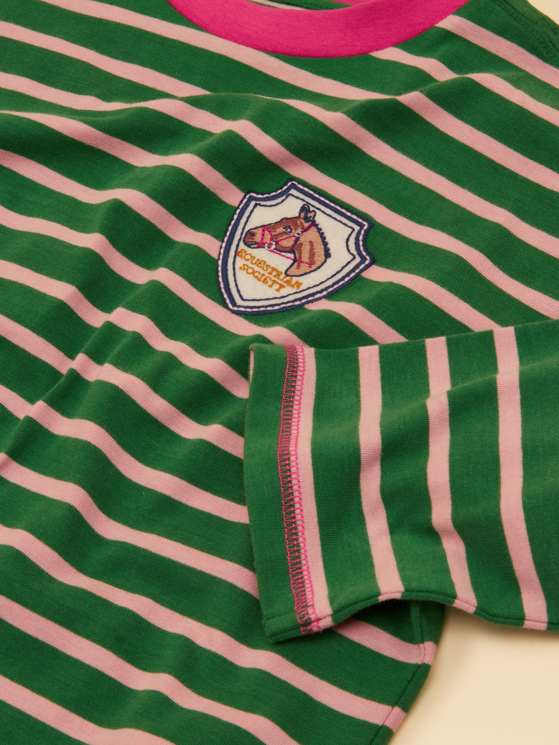 Girls' Mila Pink & Green Long Sleeve Stripe Boxy Top - Image 3 of 4