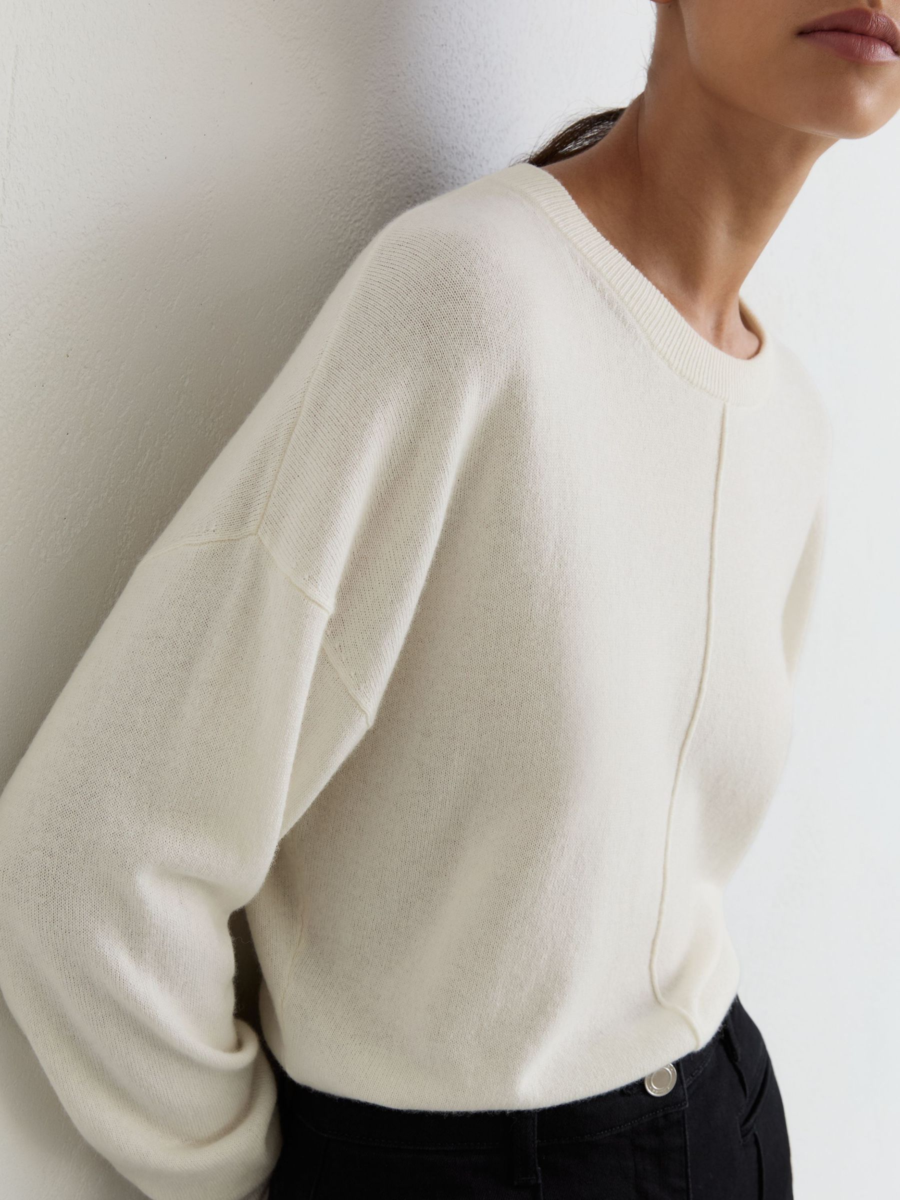 Wool-Blend Reverse-Seam Jumper with Cashmere in Ivory - Image 1 of 6