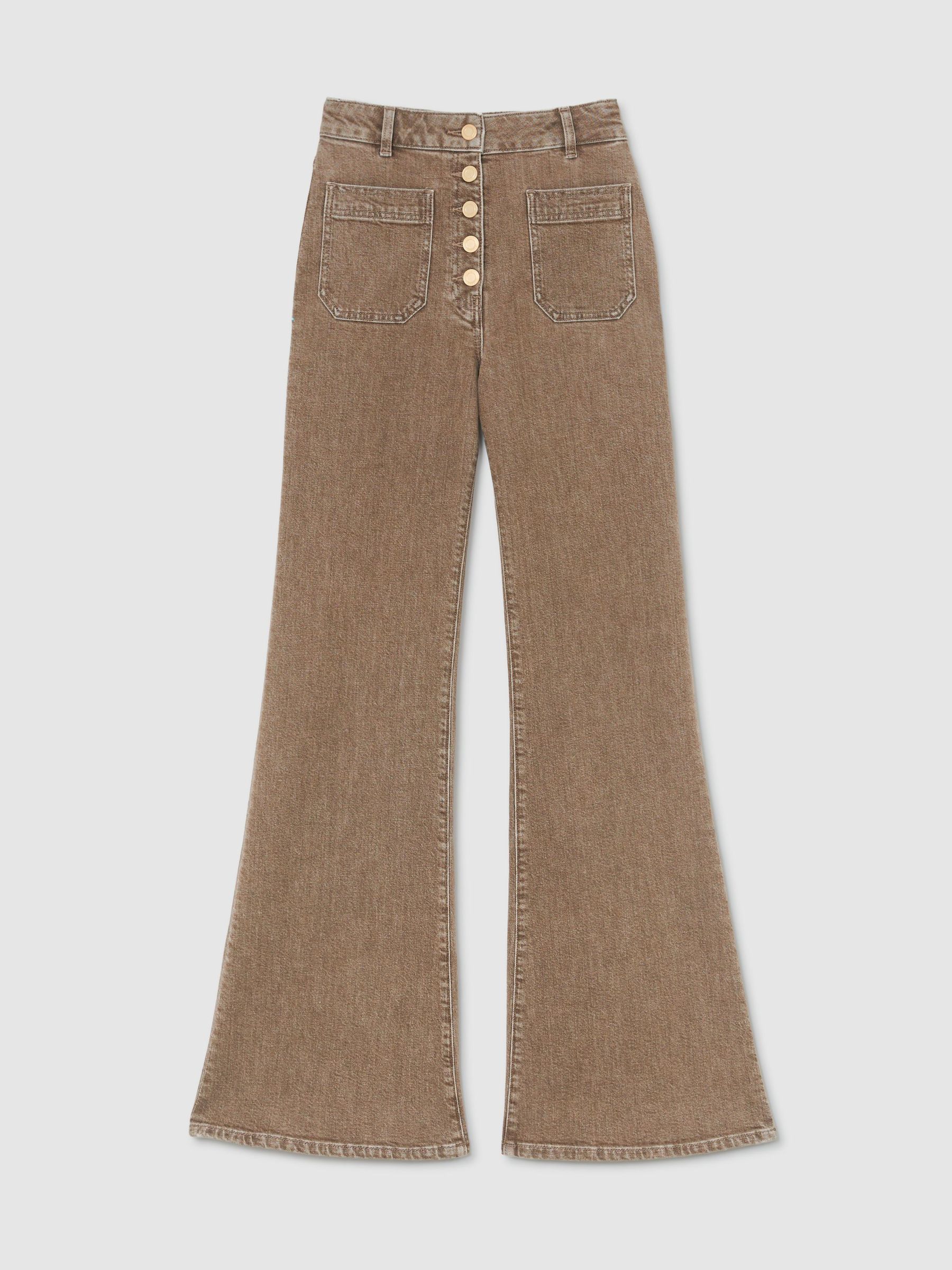 Twin-Pocket Button Flared Jeans in Light Brown - image 1