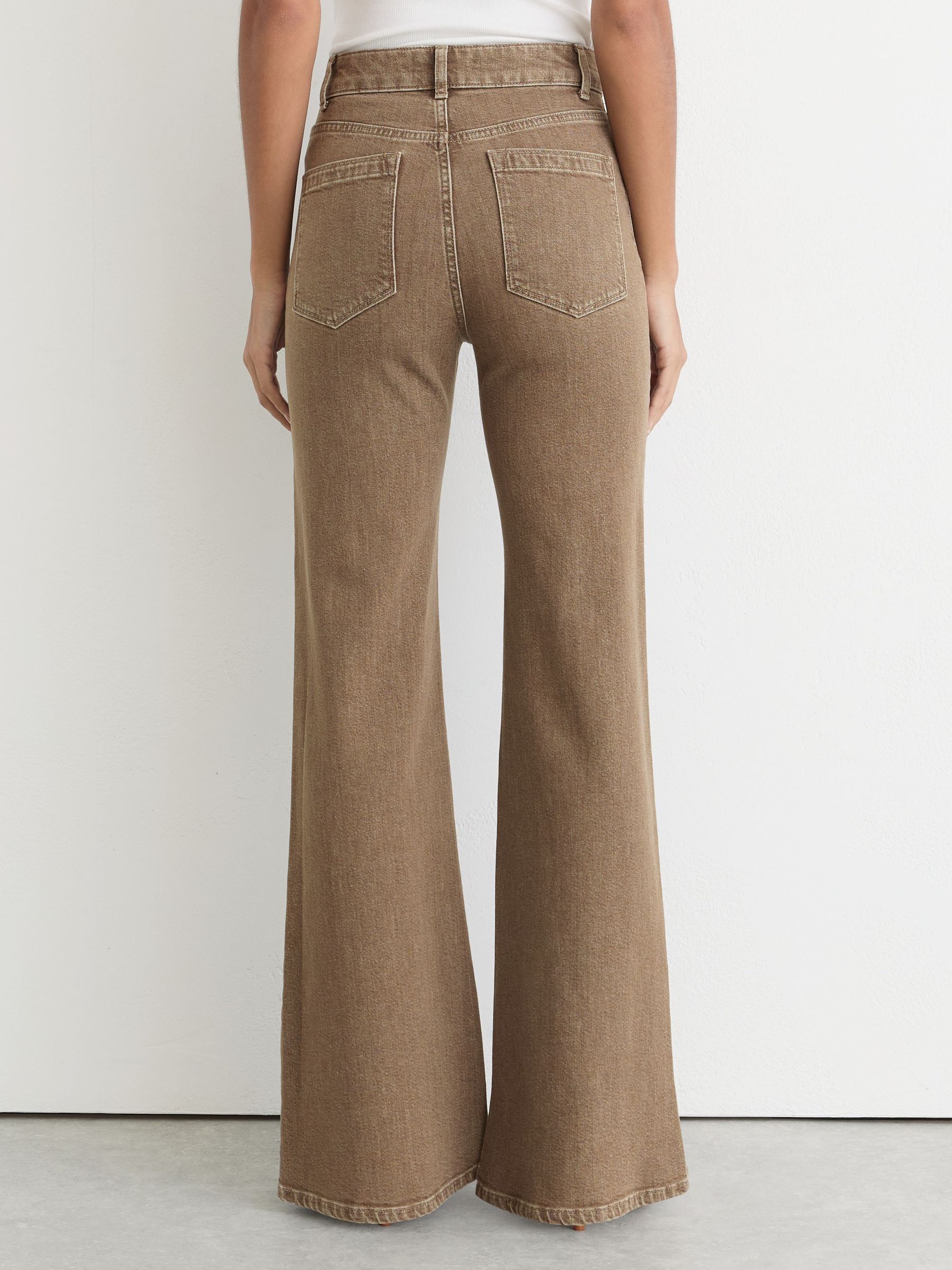 Twin-Pocket Button Flared Jeans in Light Brown - image 5
