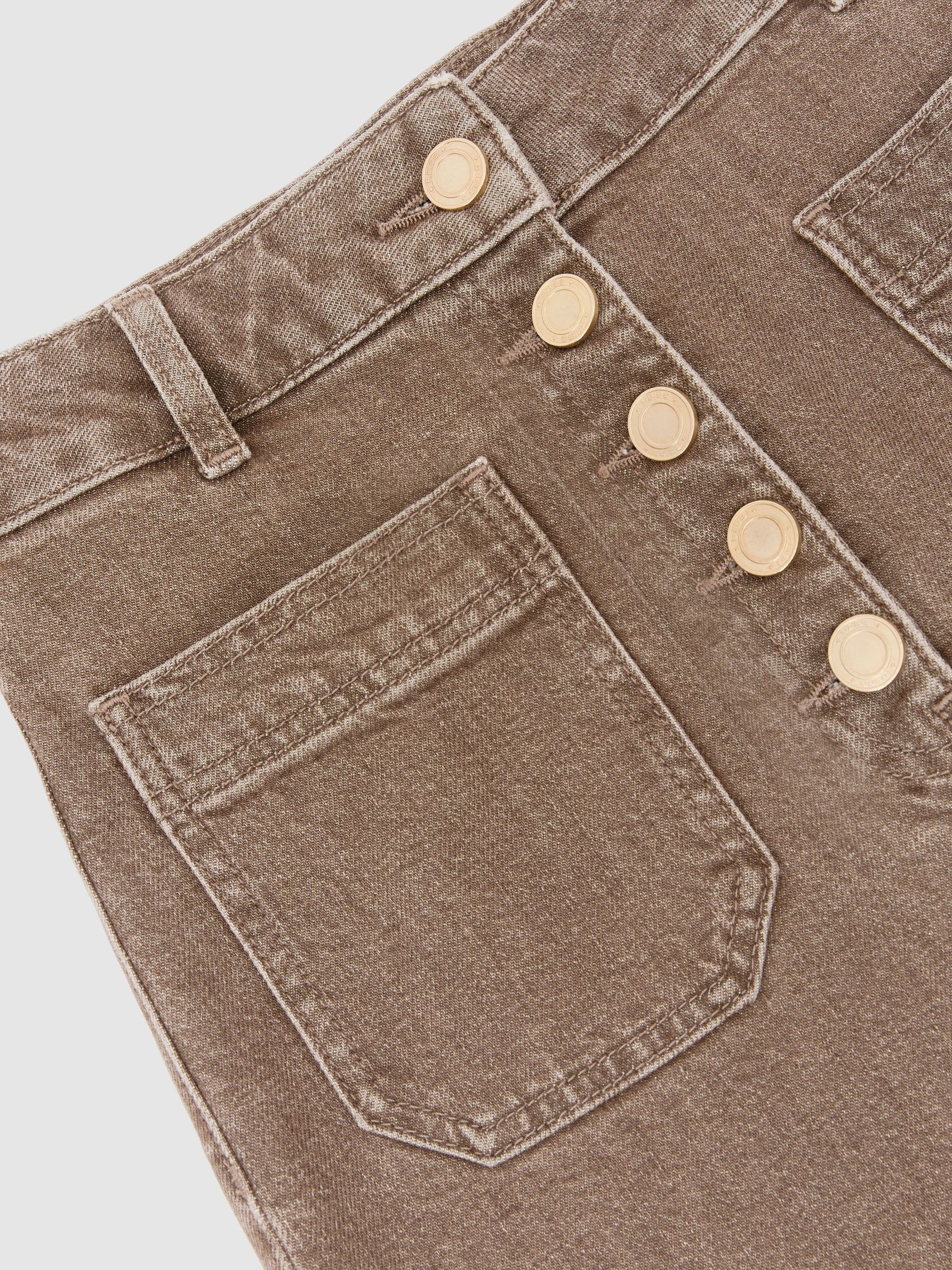 Petite Twin-Pocket Button Flared Jeans in Light Brown - image 5