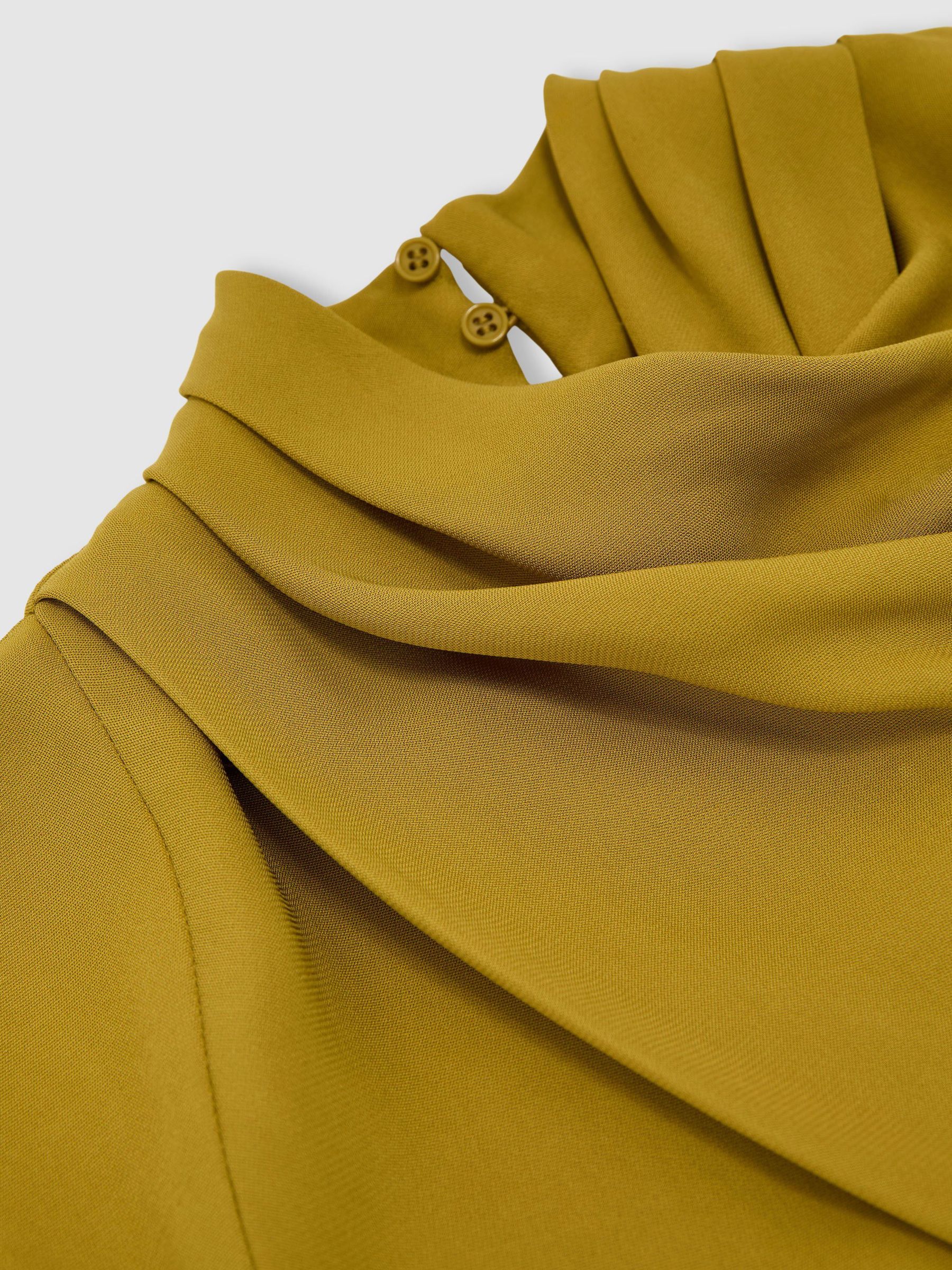 High-Neck Pleat-Detail Midi Dress in Chartreuse Green - Image 7 of 7