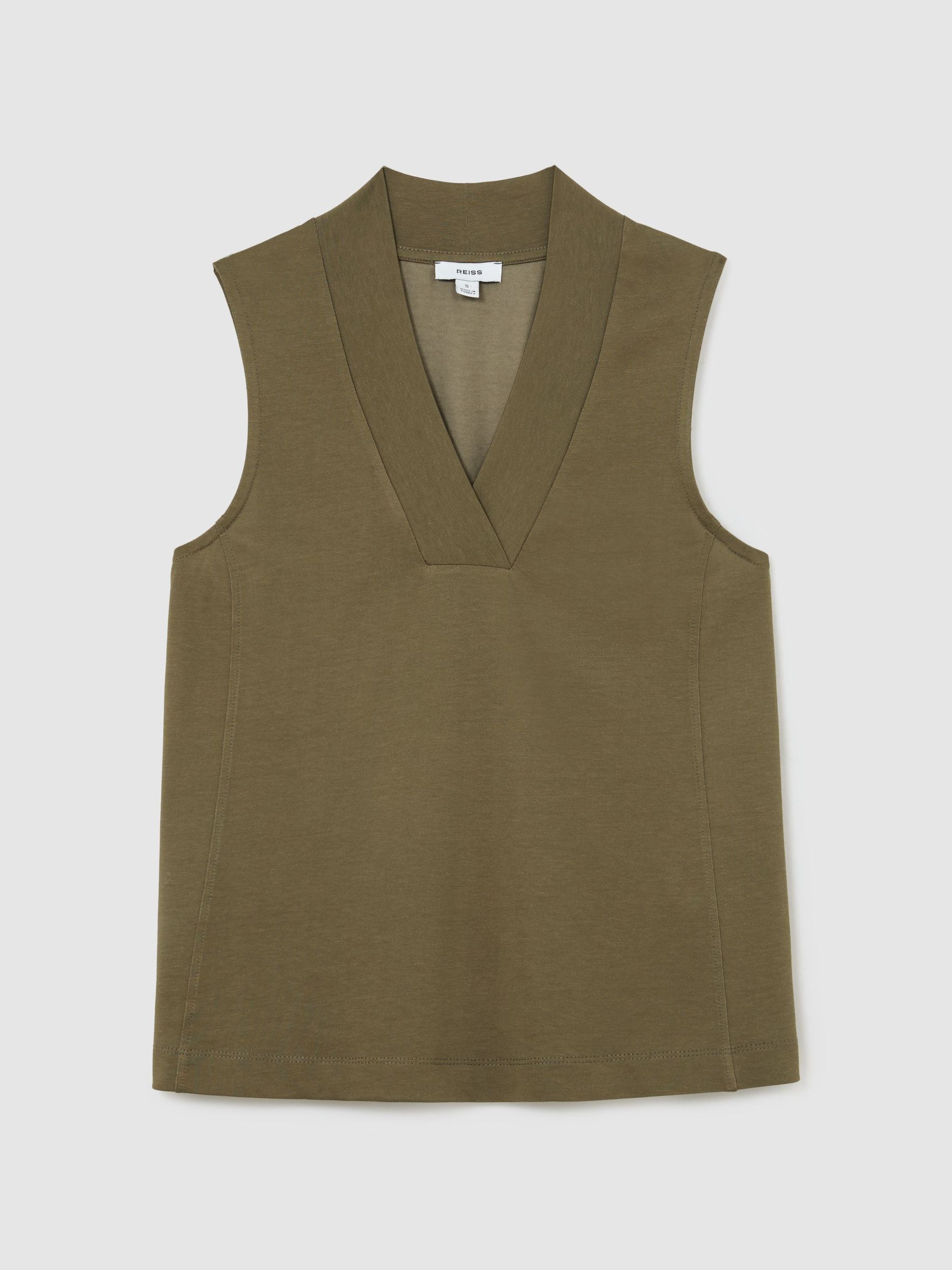 Jersey V-Neck Vest in Khaki Green - Image 2 of 6