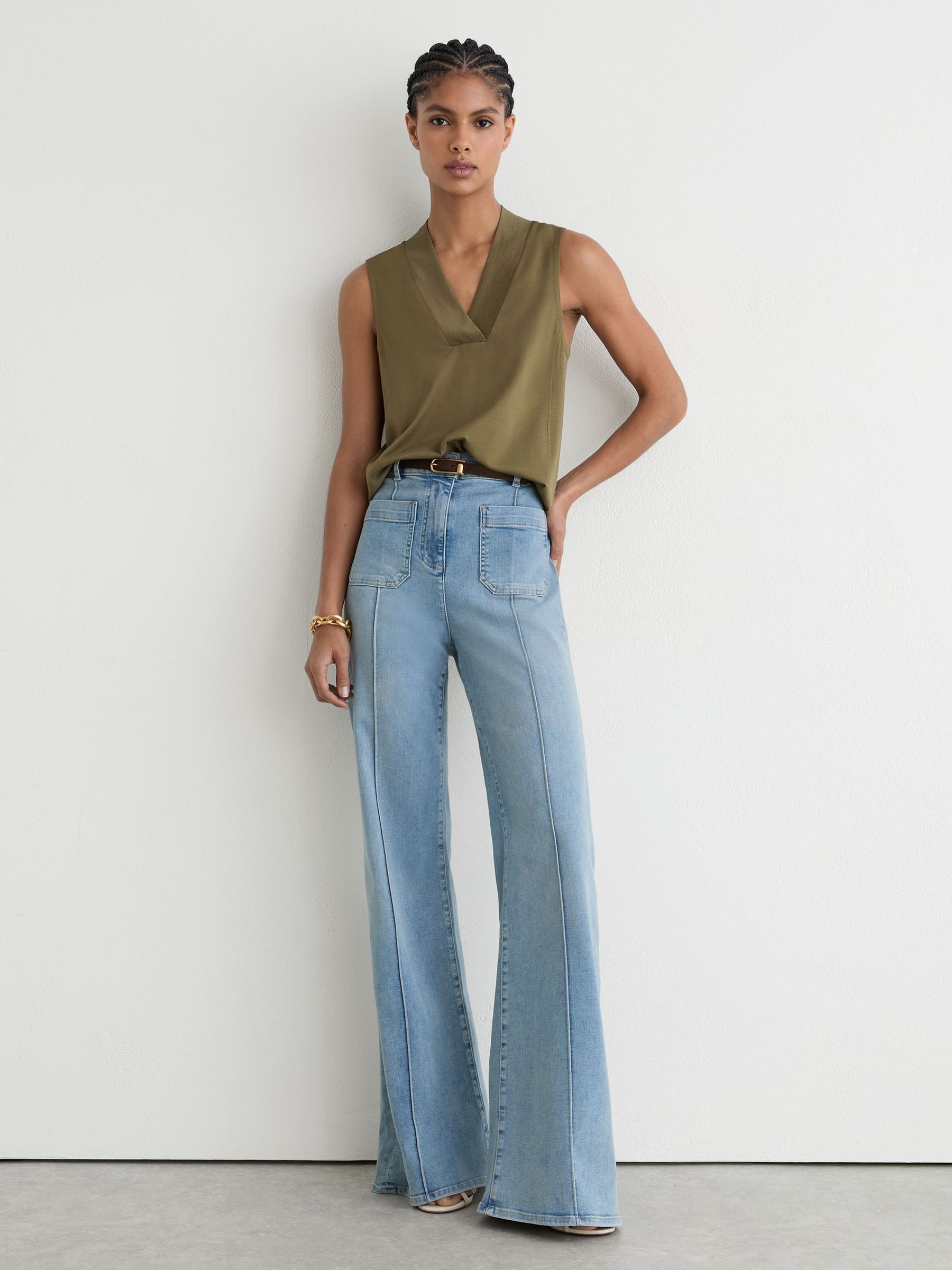 Jersey V-Neck Vest in Khaki Green - Image 3 of 6