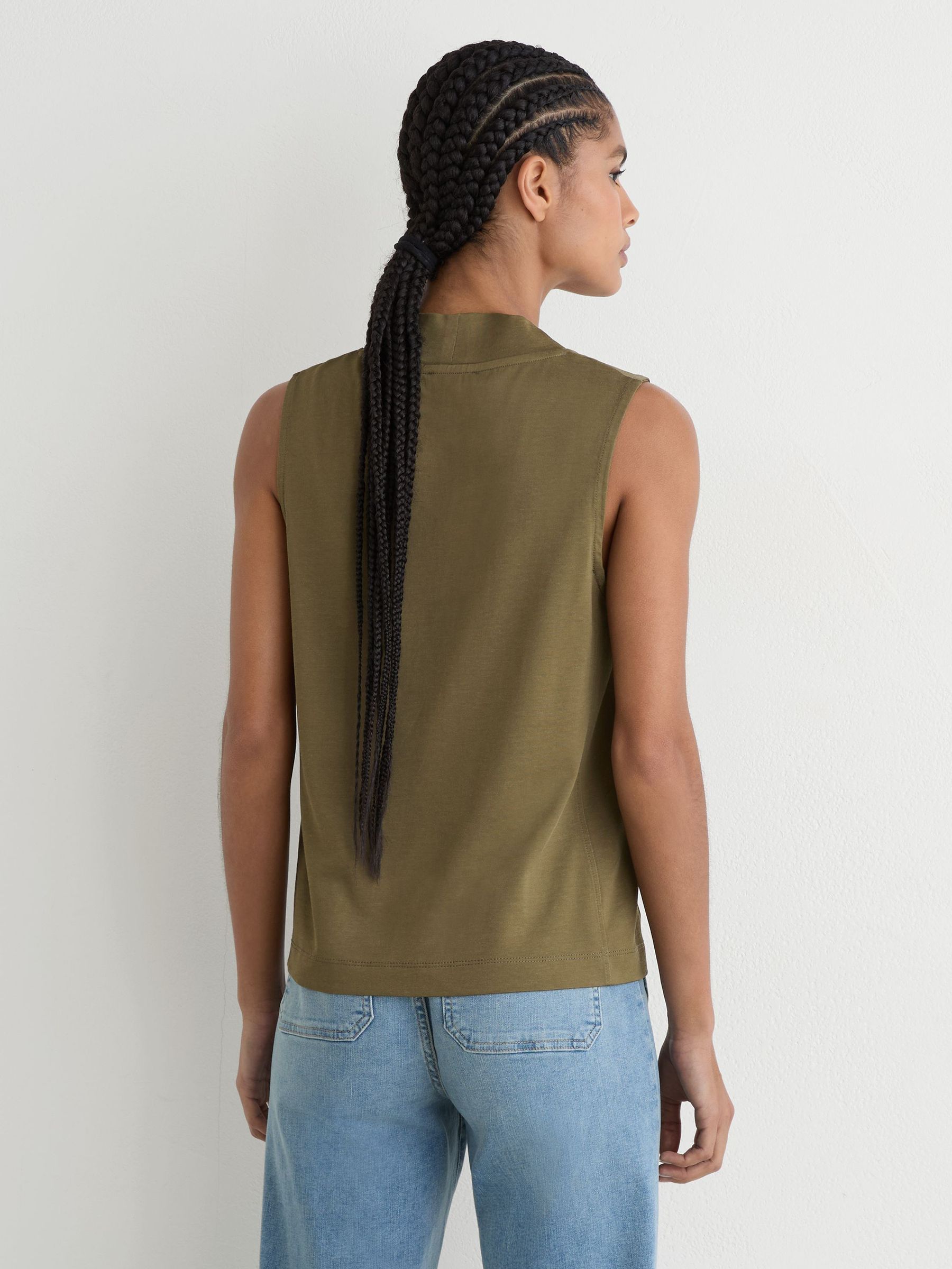 Jersey V-Neck Vest in Khaki Green - Image 5 of 6